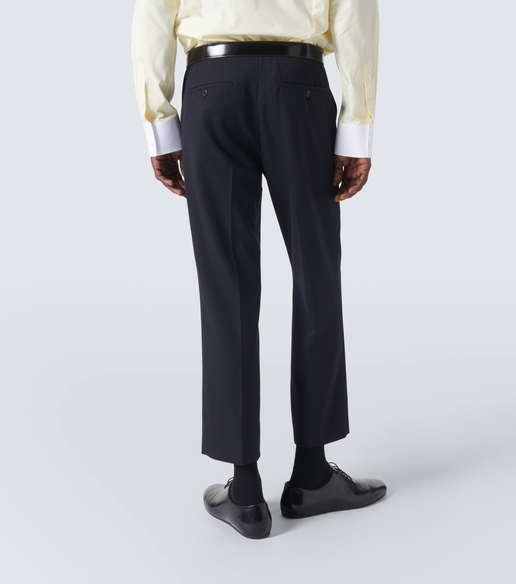 Belted wool gabardine straight pants - 4