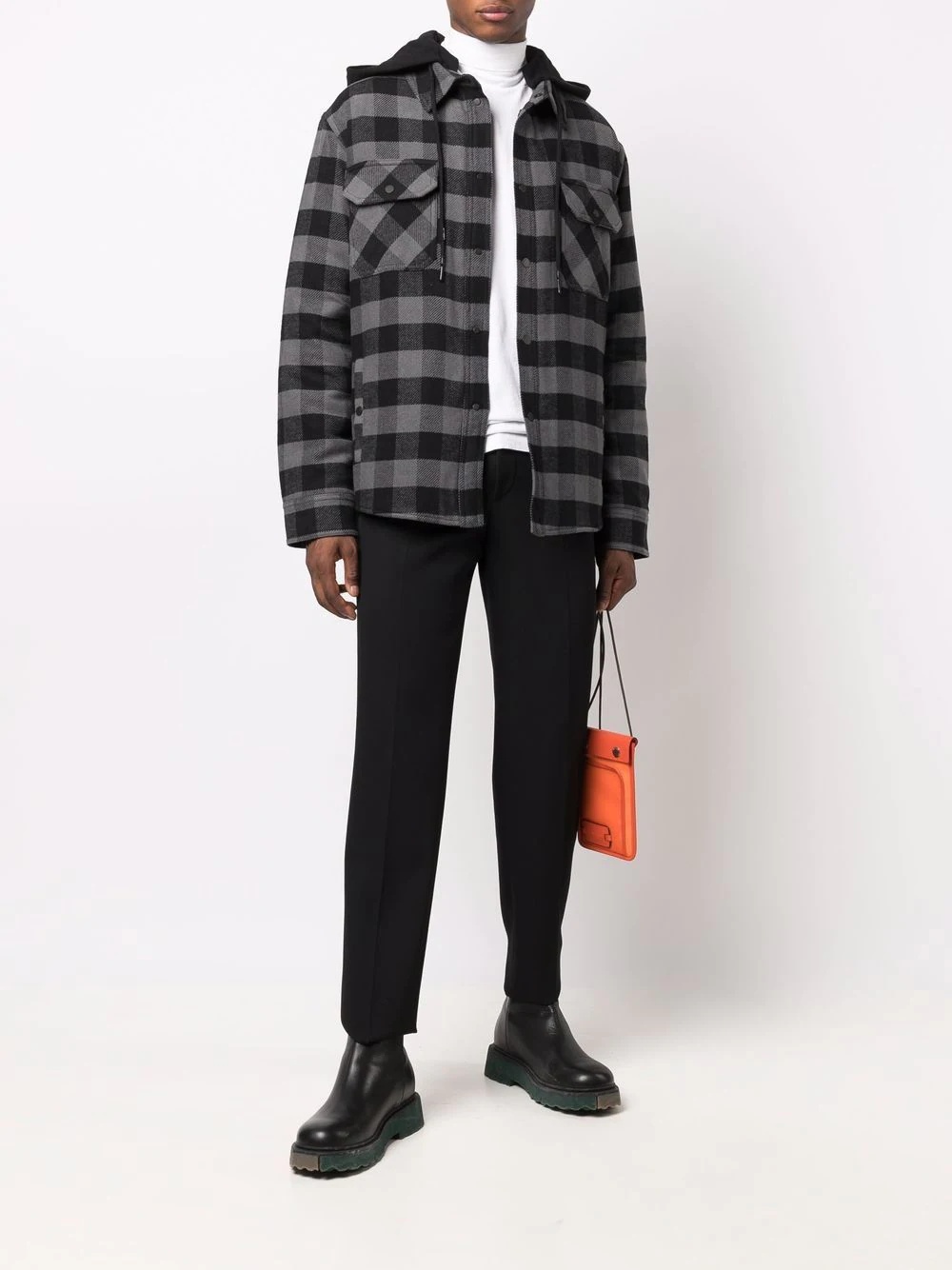 checked hooded shirt - 2