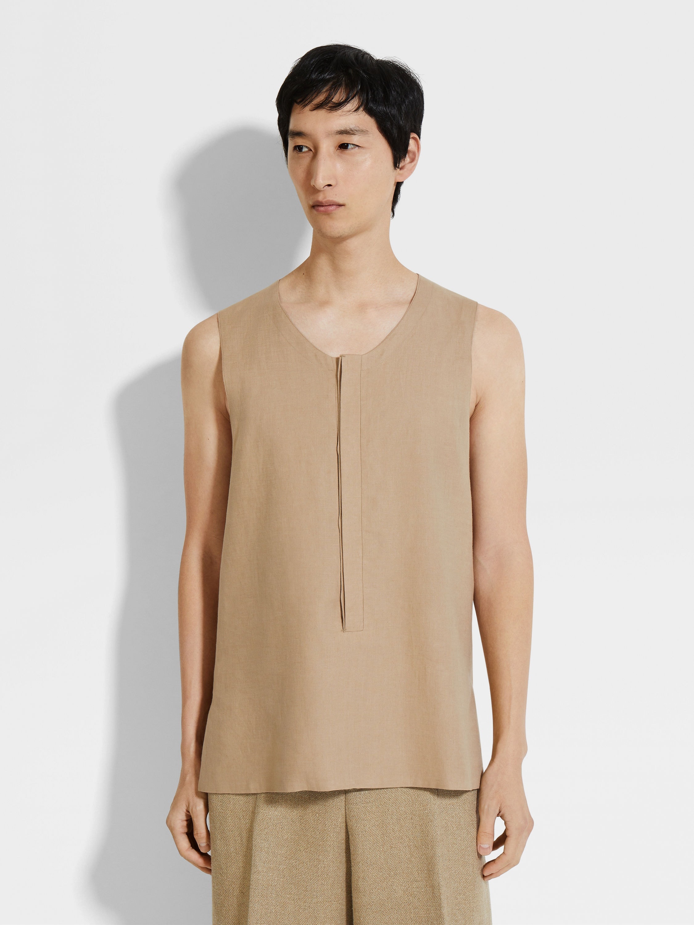 LIGHT TAUPE OASI LINO TANK SHIRT - 4