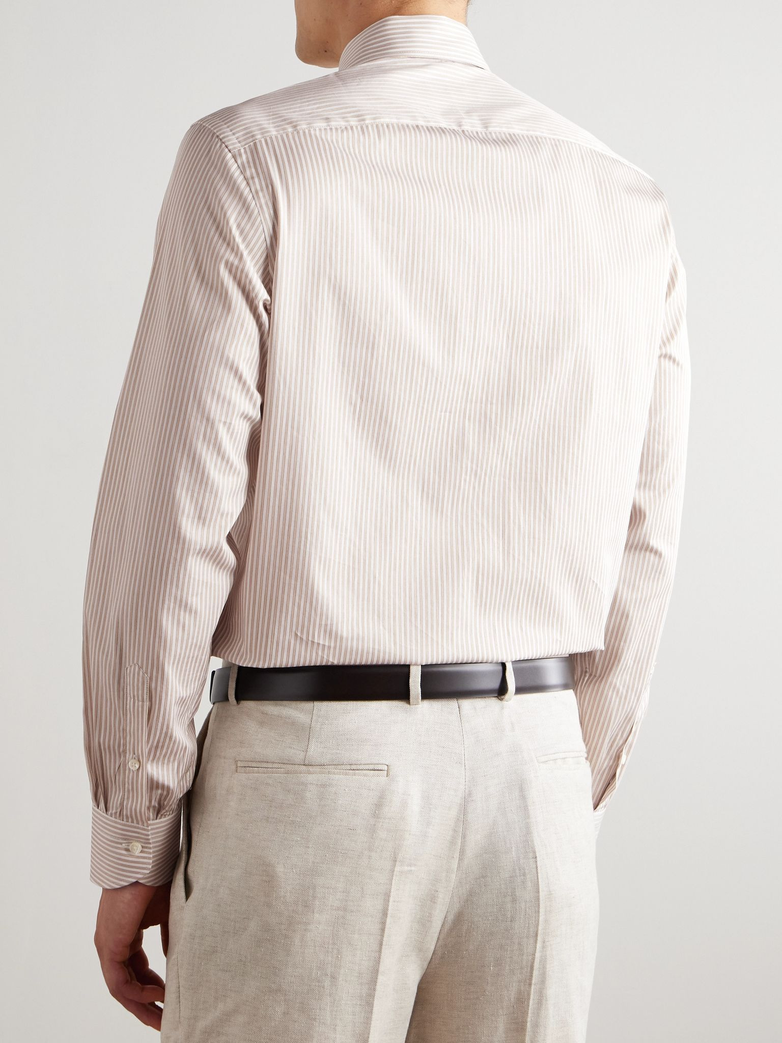 Striped Cotton-Poplin Shirt Beige - 3