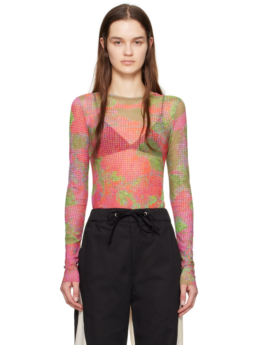 Pink & Green Graphic Long Sleeve T-Shirt - 1