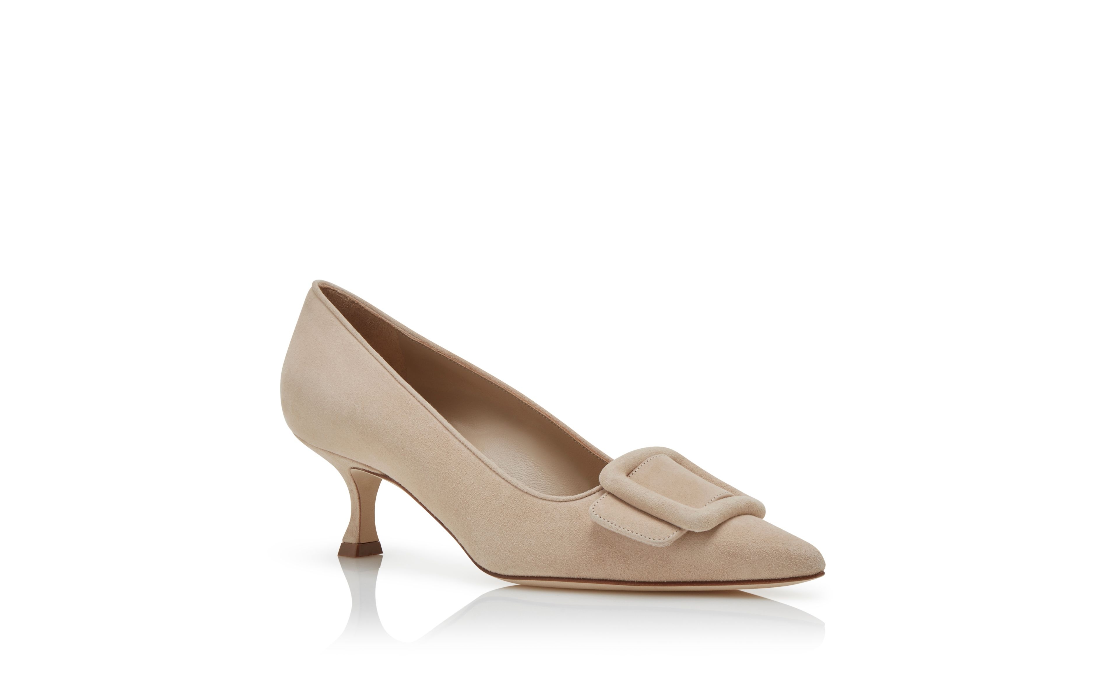 Light Beige Suede Buckle Detail Pumps - 3