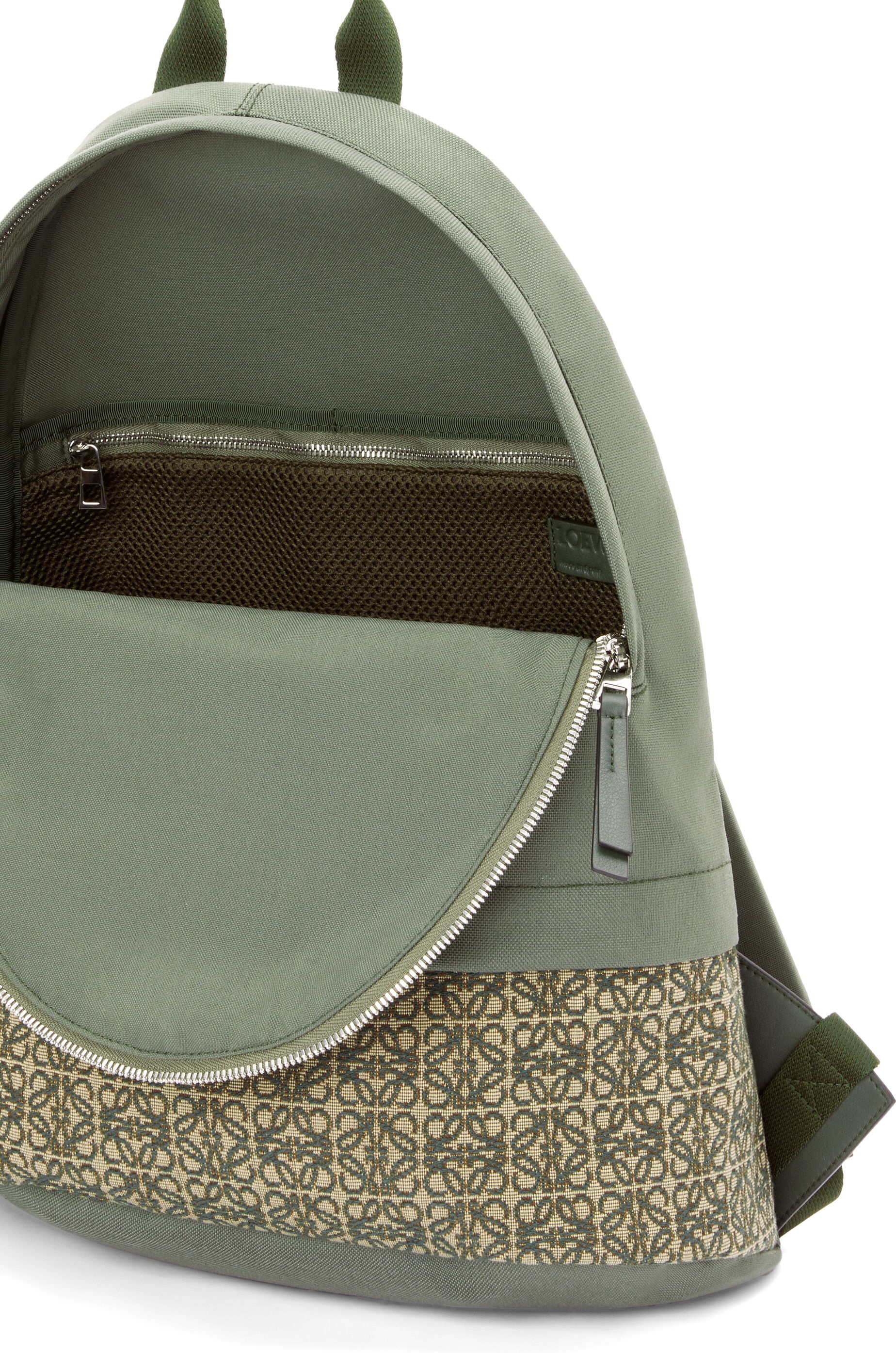 Round Slim Backpack in canvas and Anagram jacquard - 4
