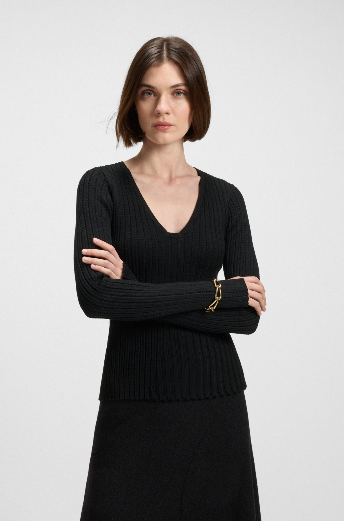 KNITTED SWEATER IN STRETCH FABRIC WITH TWO-TONE PATTERN - 2