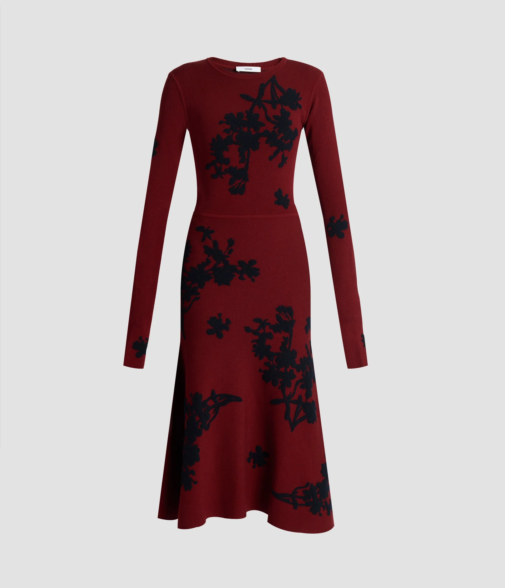 JACQUARD LONG SLEEVE MIDI KNIT DRESS - 1