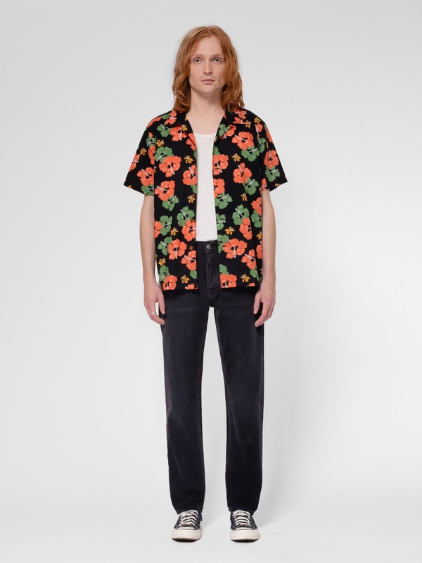 Arvid Flower Hawaii Shirt Black - 2