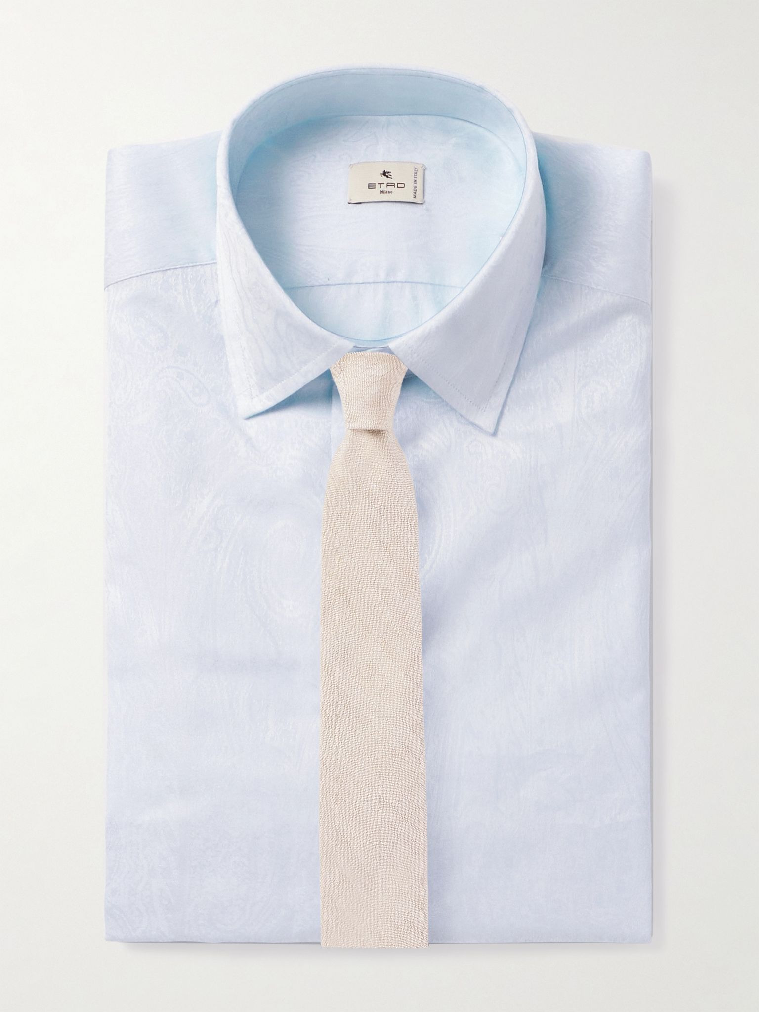 Roma Cutaway-Collar Paisley-Jacquard Cotton Shirt Blue - 5