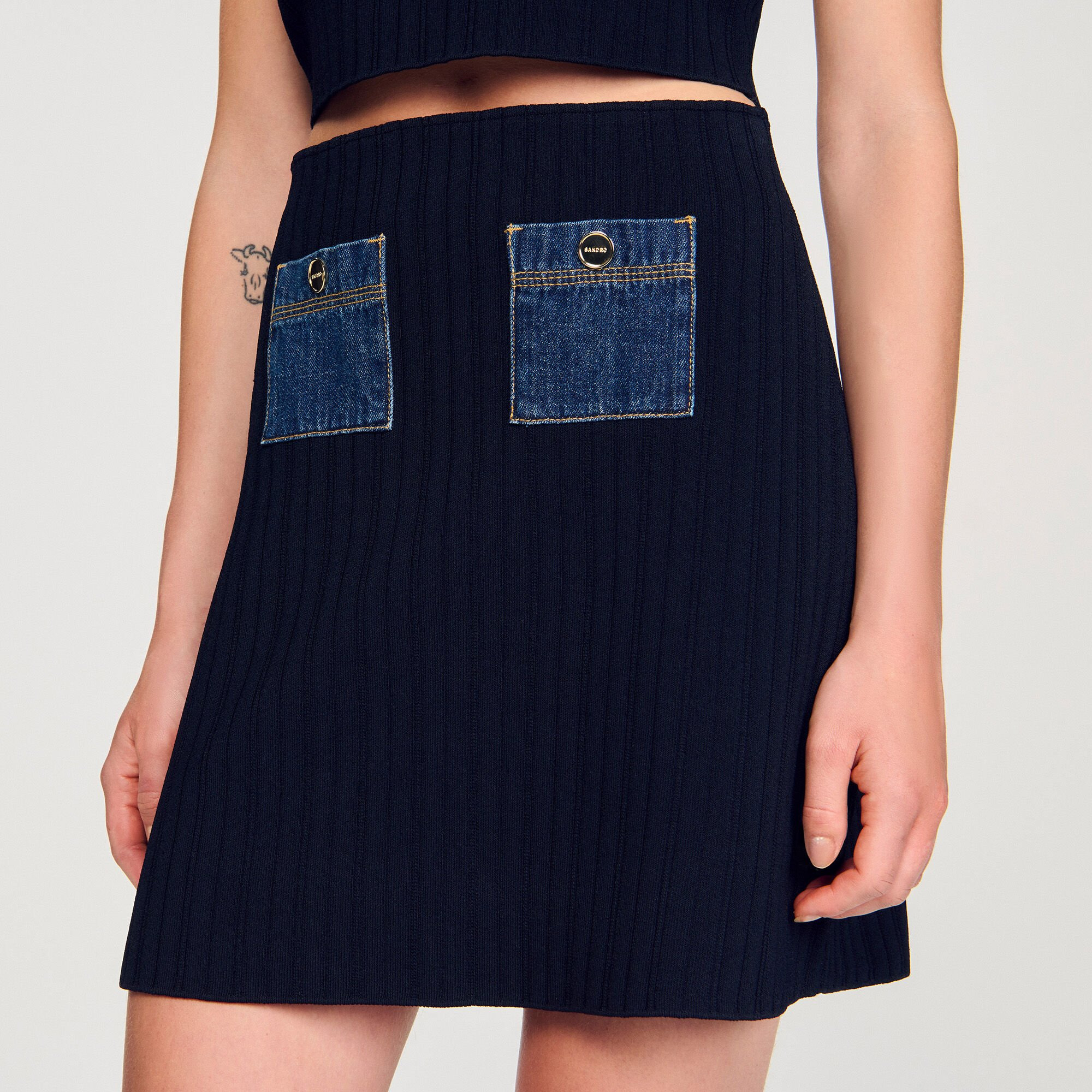 MINI KNIT AND DENIM SKIRT - 3