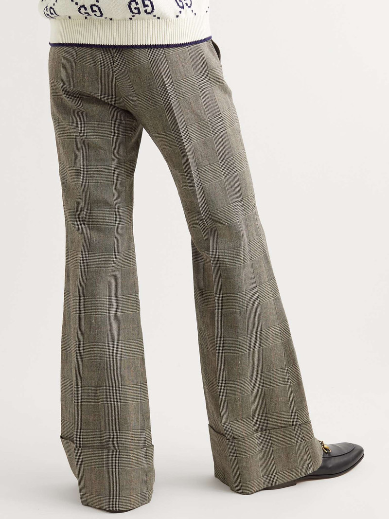 Flared Prince of Wales Checked Wool and Linen-Blend Suit Trousers 4