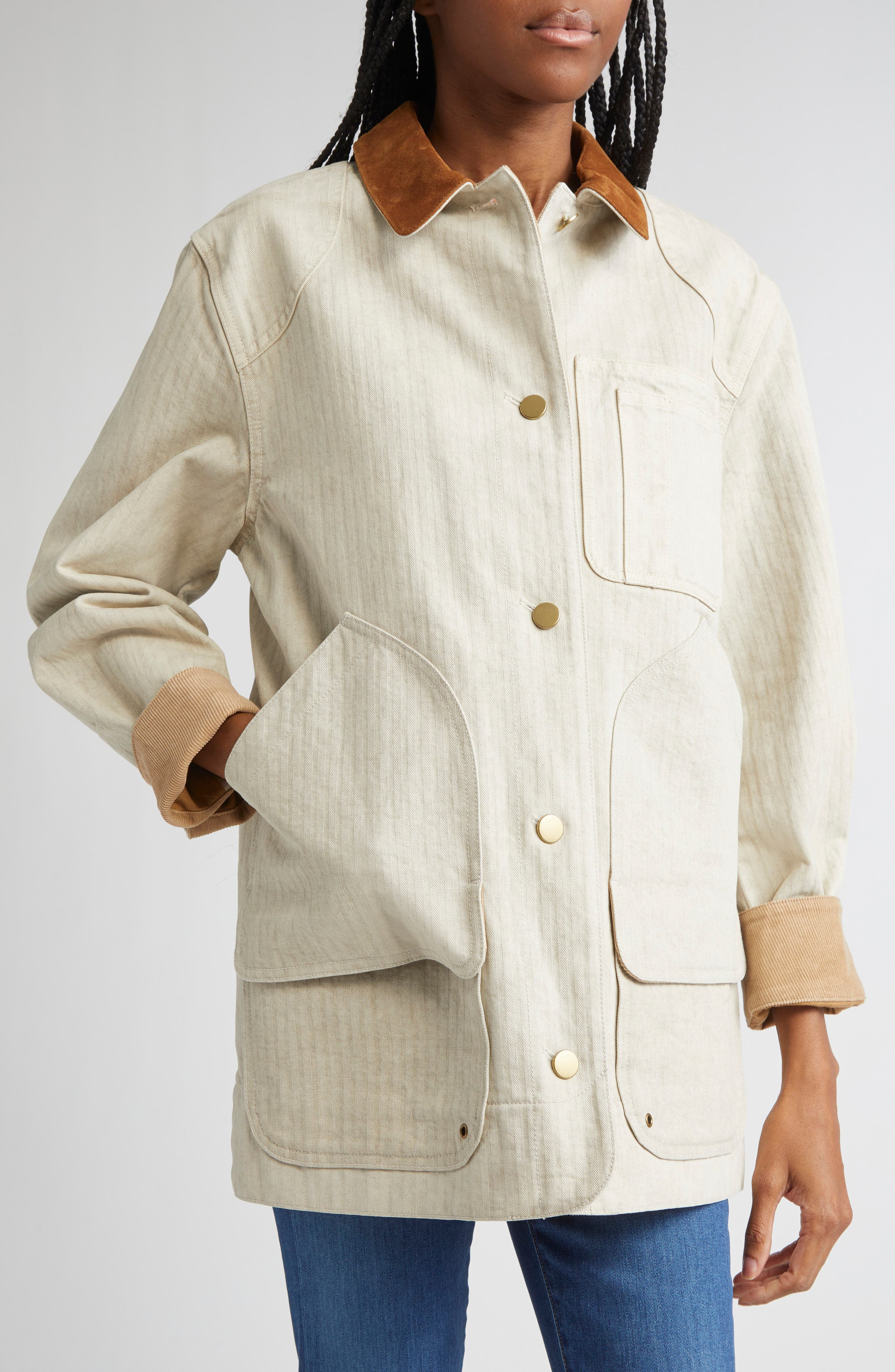 Veronica Beard Abbas Cotton Barn Jacket in Light Oatmeal at Nordstrom - 5