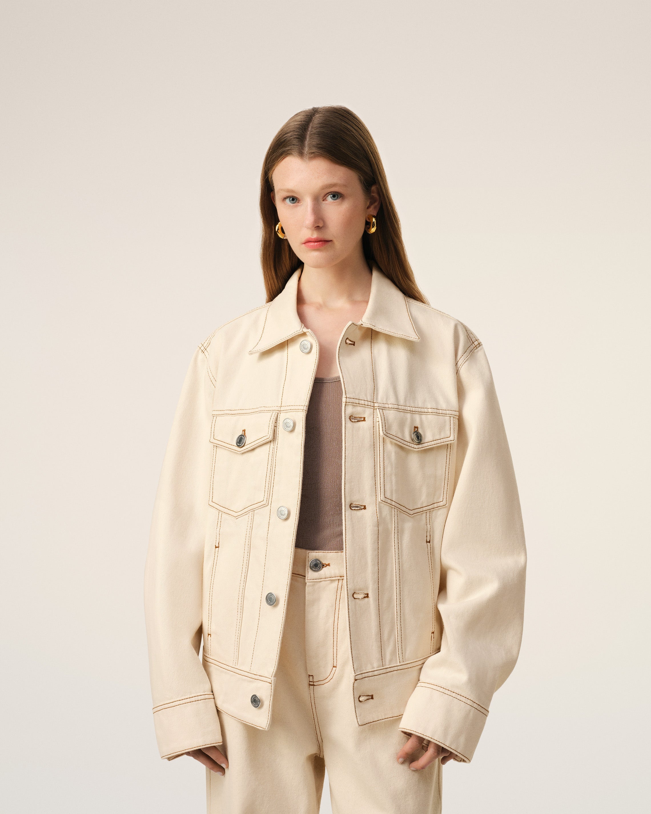 BEIGE COTTON AMI PARIS TRUCKER JACKET - 3