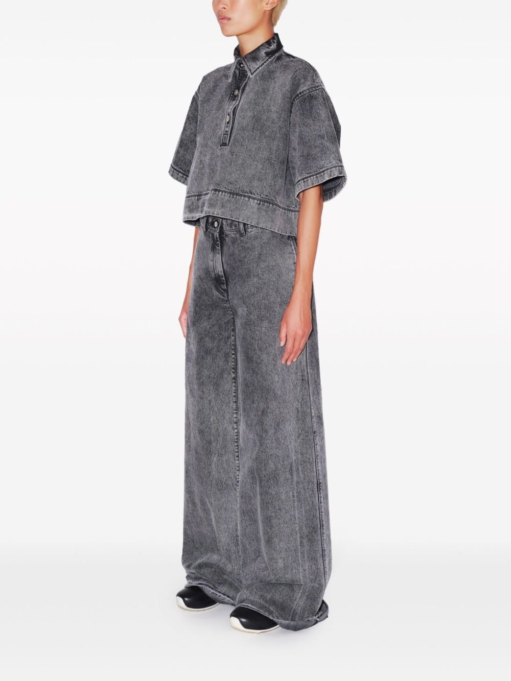 cropped denim polo top - 4