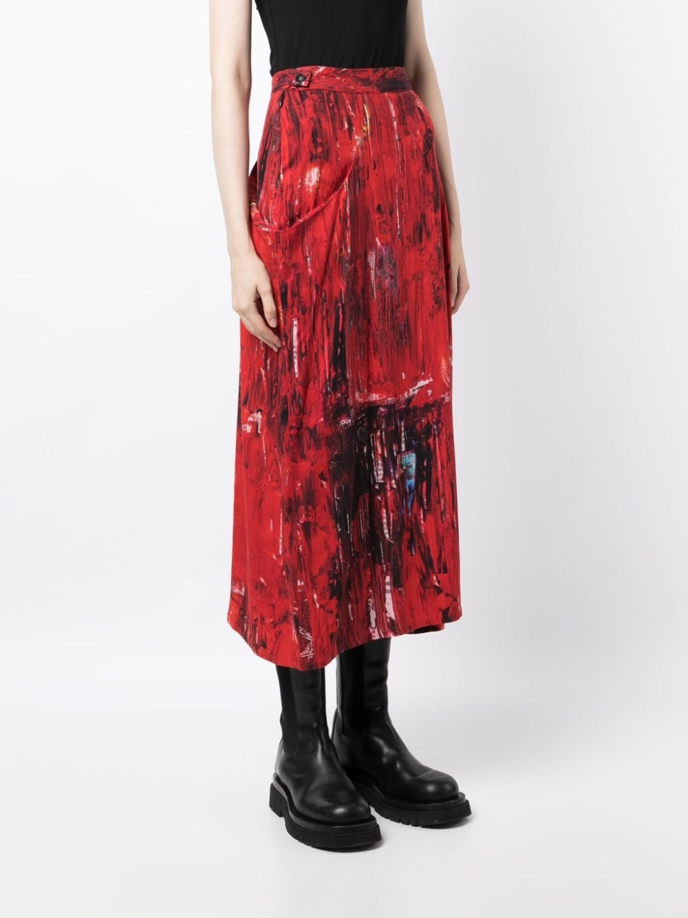 painterly-print draped skirt - 3