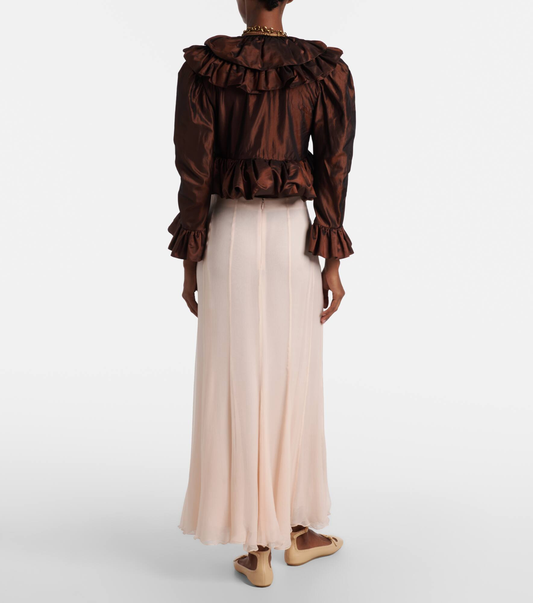 Pleated silk muslin maxi skirt - 3
