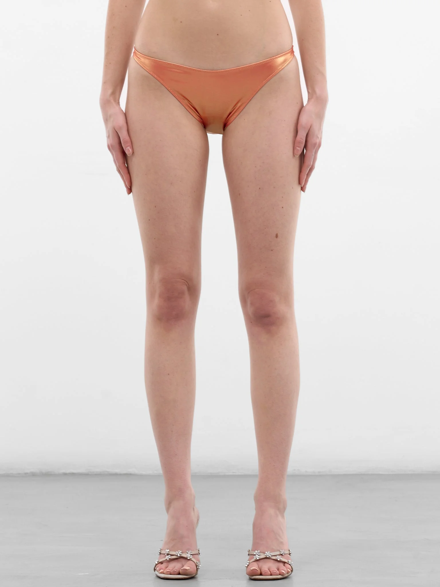 Orange Satin Rhinestone Bikini Bottom - 1