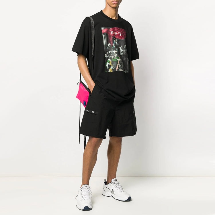 Off-White Caravaggio Painting Pattern Solid Color Short Sleeve Loose Fit Black OMAA038E20JER0051010 - 3