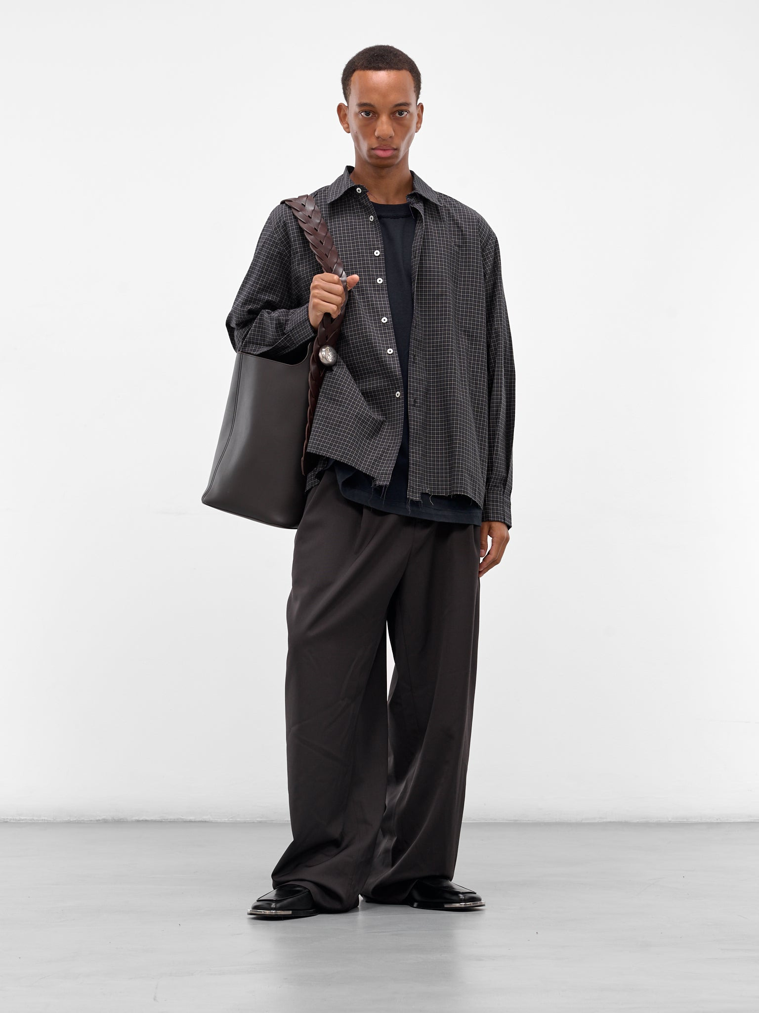 Black Check Raw Hem Shirt - 6