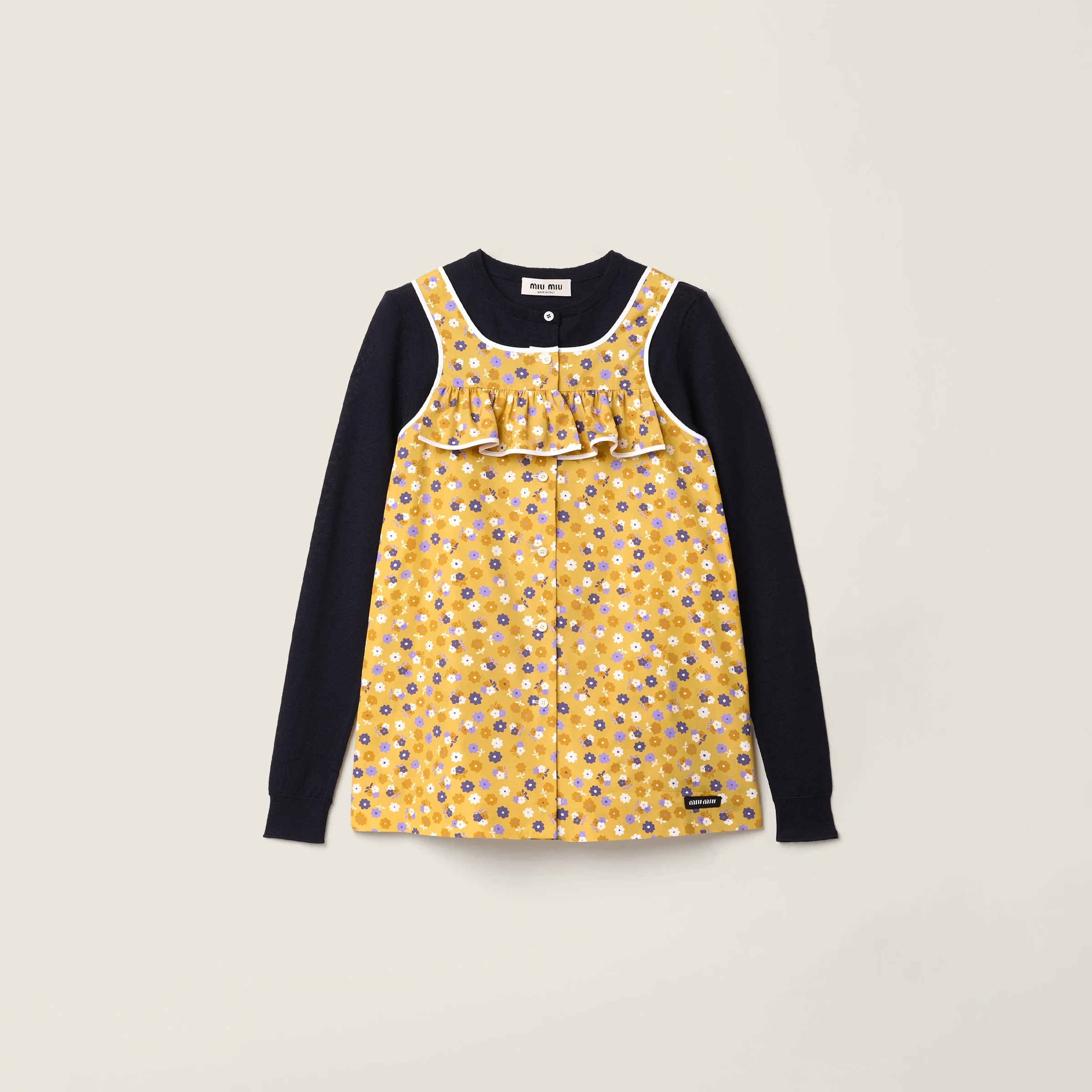 Poplin and wool knit top - 1