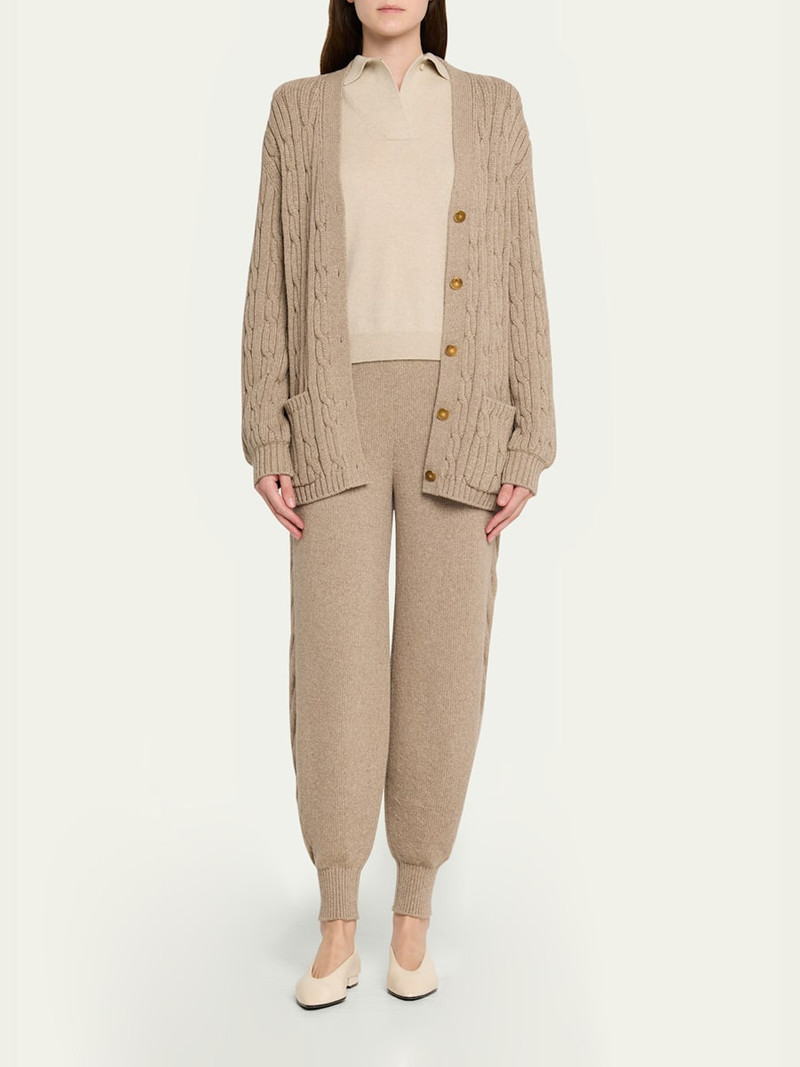 Loro Piana Napier Firefly Cable-Knit Cashmere Joggers outlook