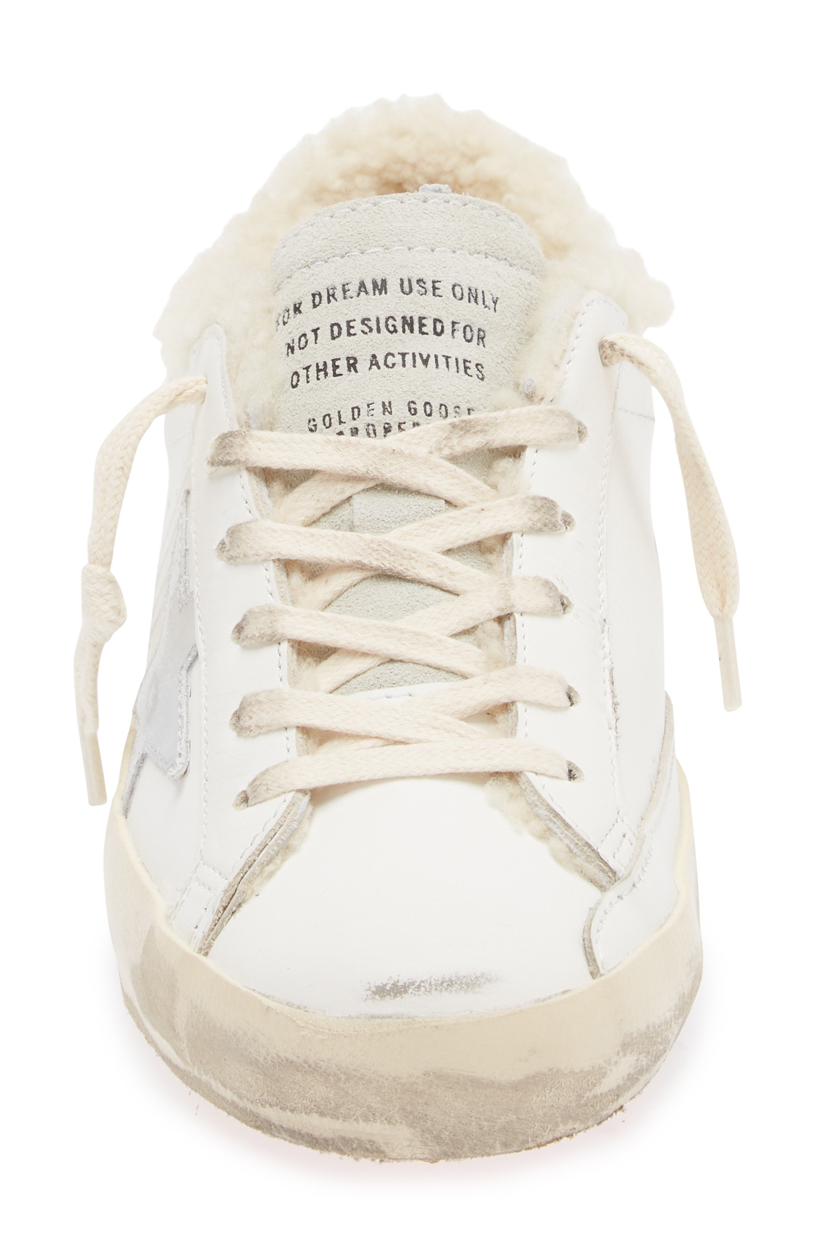 Golden Goose Super-Star Genuine Shearling Low Top Sneaker in White/Silver at Nordstrom - 4