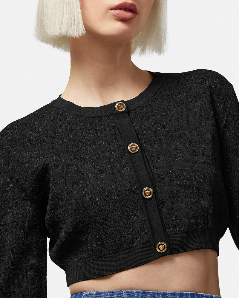 Croc-Jacquard Knit Crop Cardigan 5