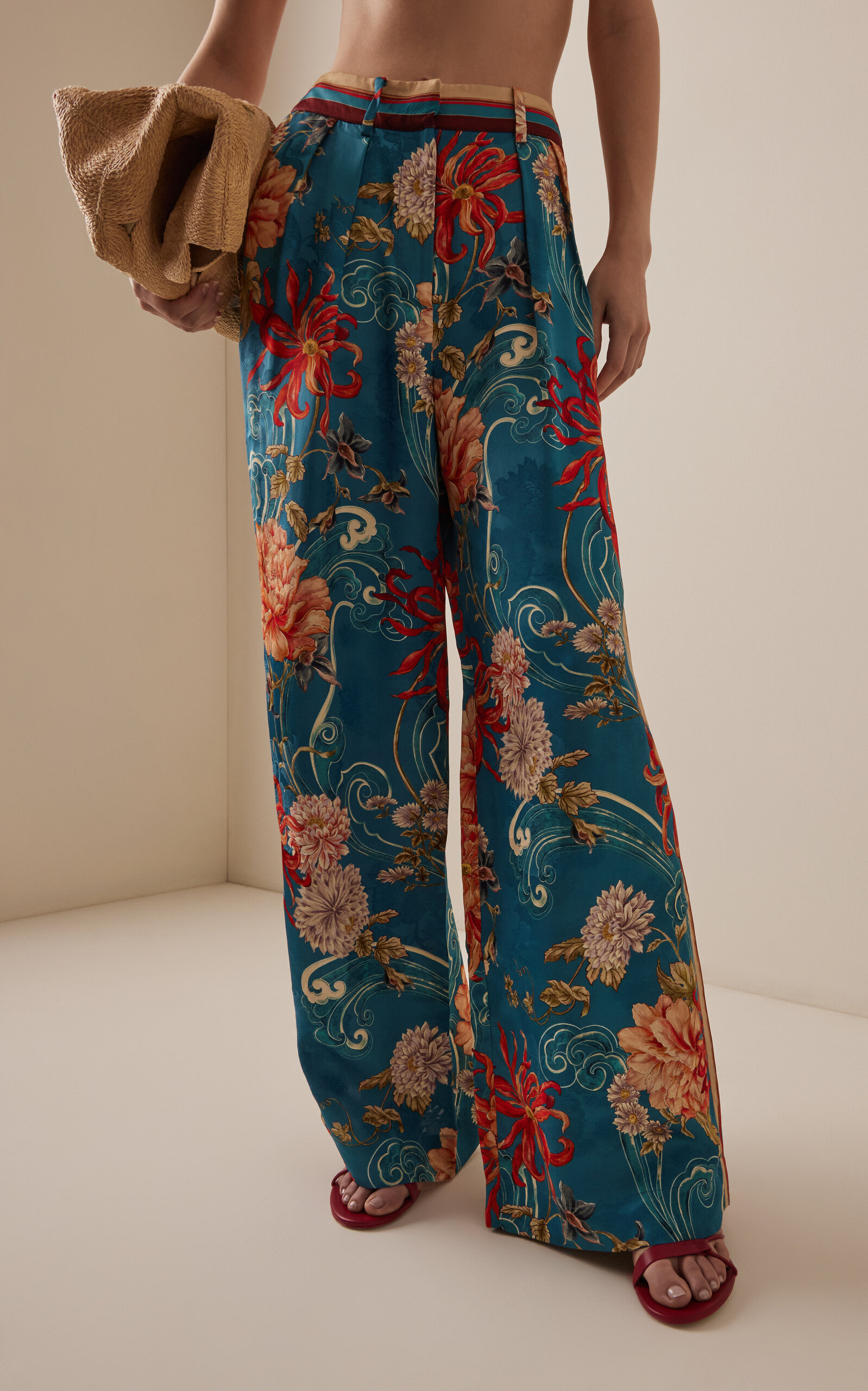 Fletcher Pleated Satin Wide-Leg Pants blue - 3