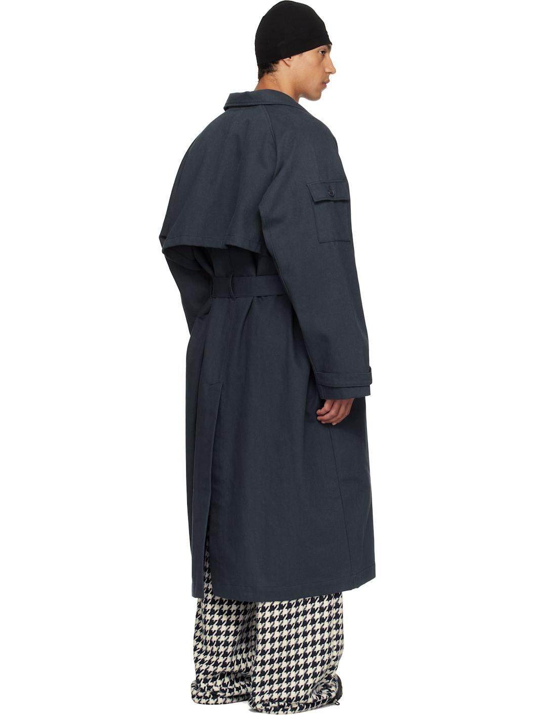 Navy Cotton Twill Double Breasted Trench Coat - 3