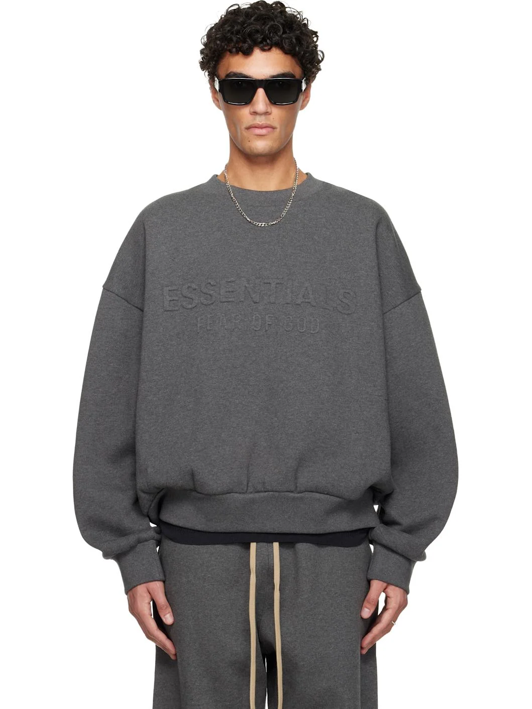 Gray Holiday Embossed Classic Crewneck Sweatshirt - 1