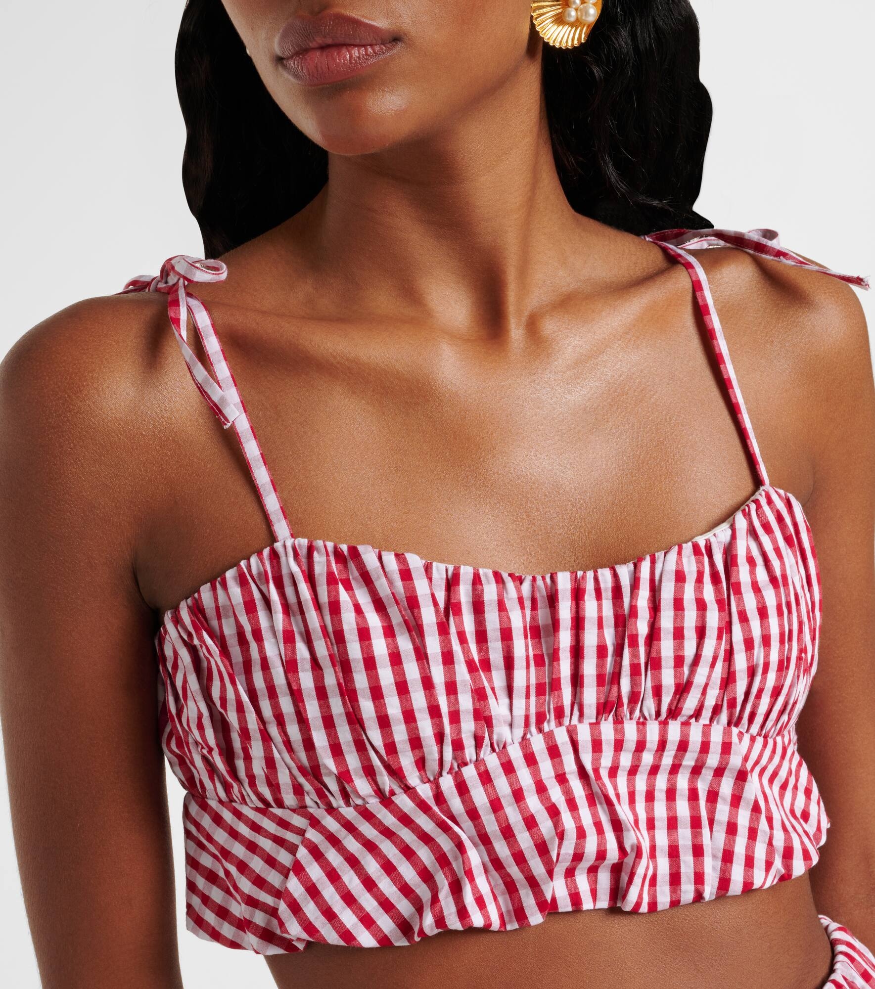 Mira gingham cotton poplin crop top - 4