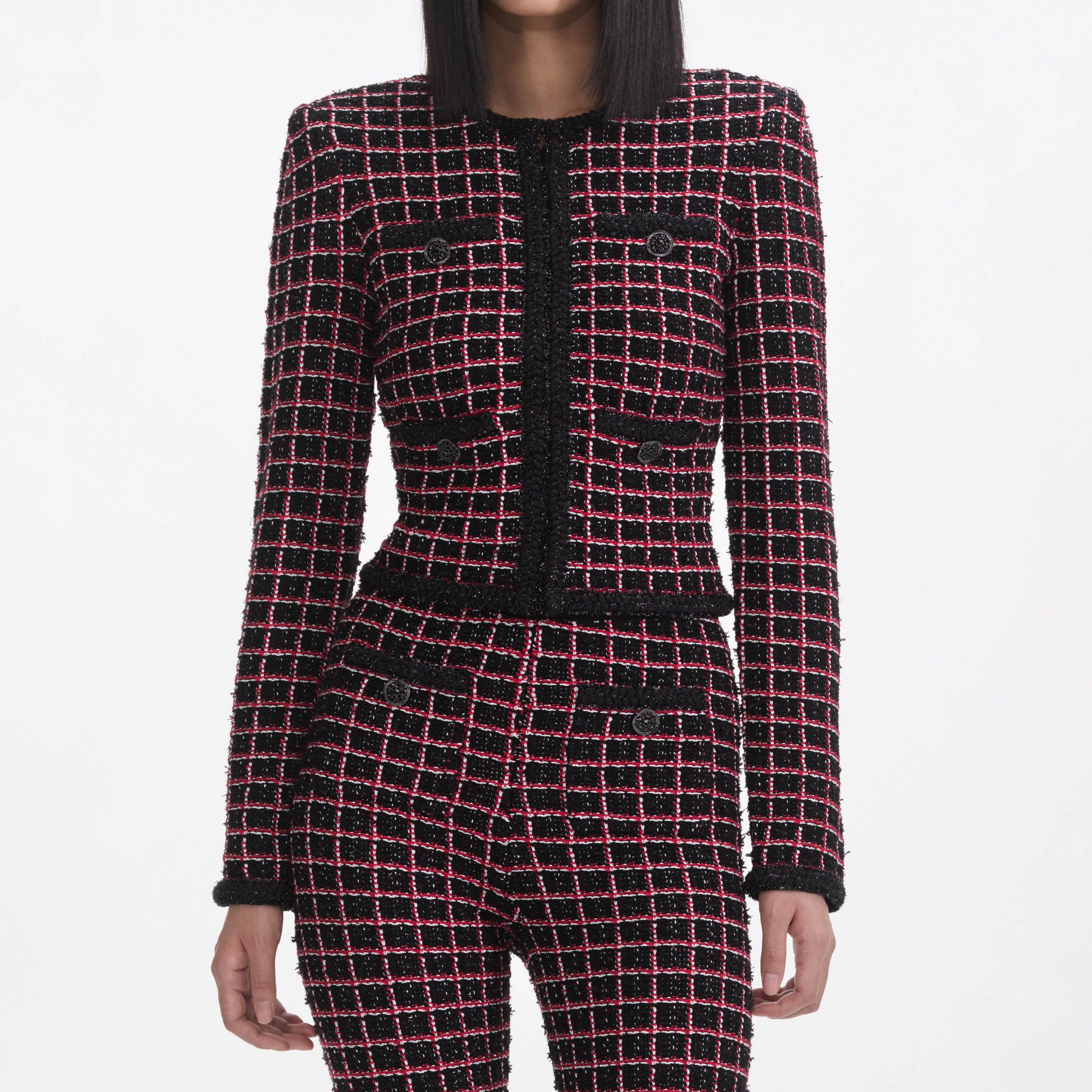Black And Red Check Knit Leggings - 4