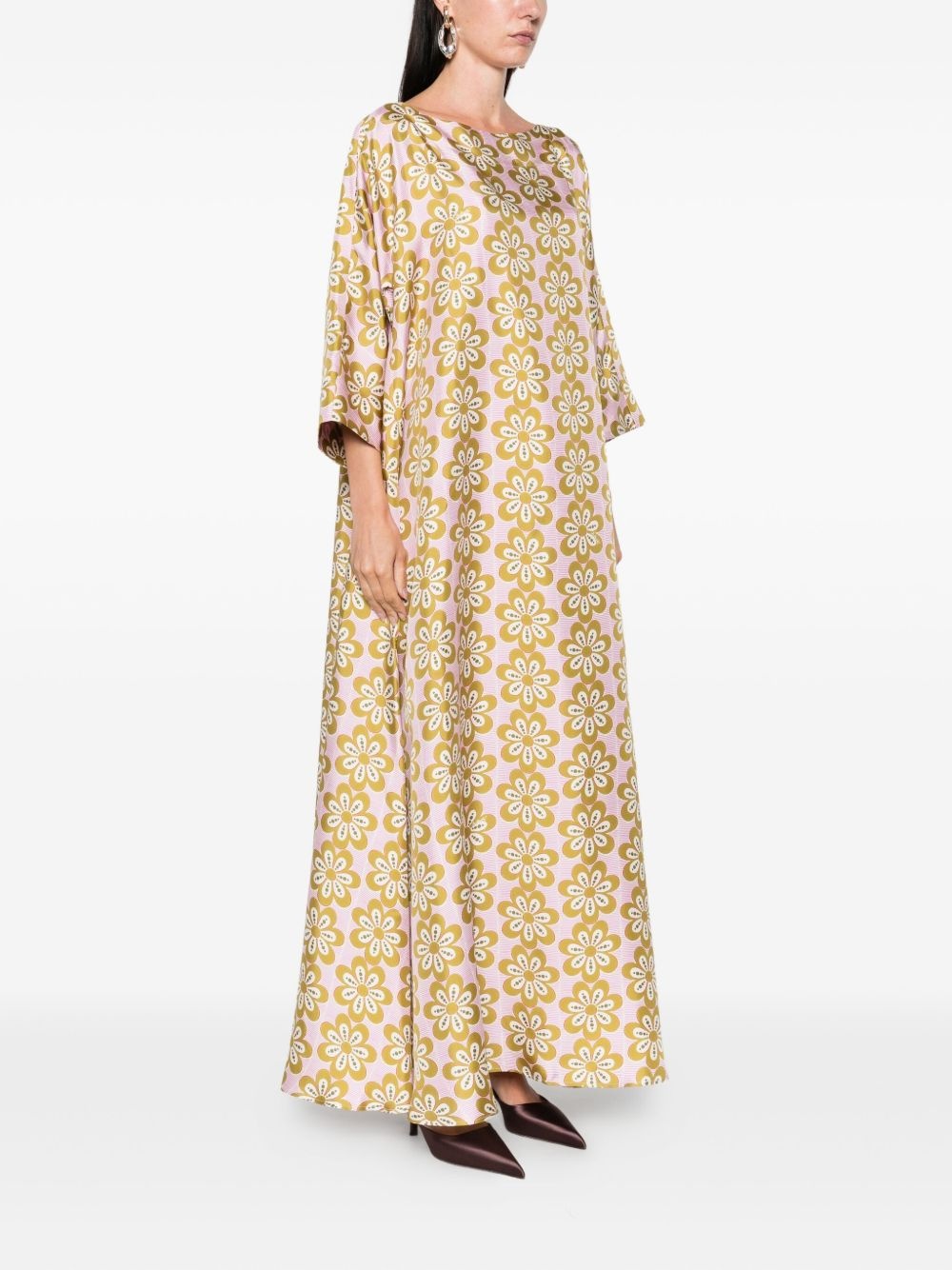 floral-print silk dress - 3