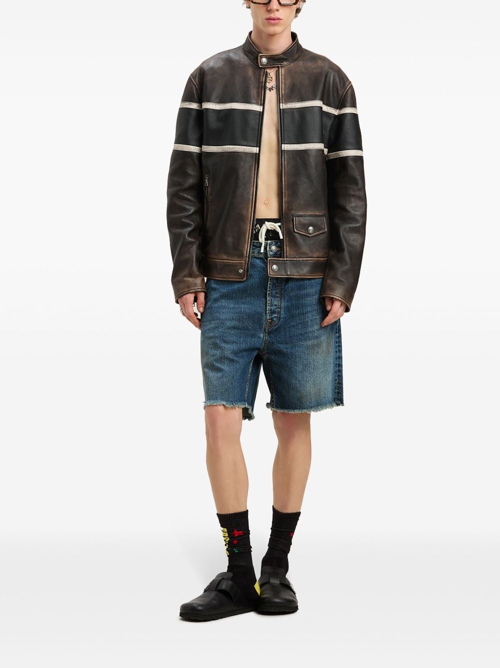 logo-print denim shorts - 2