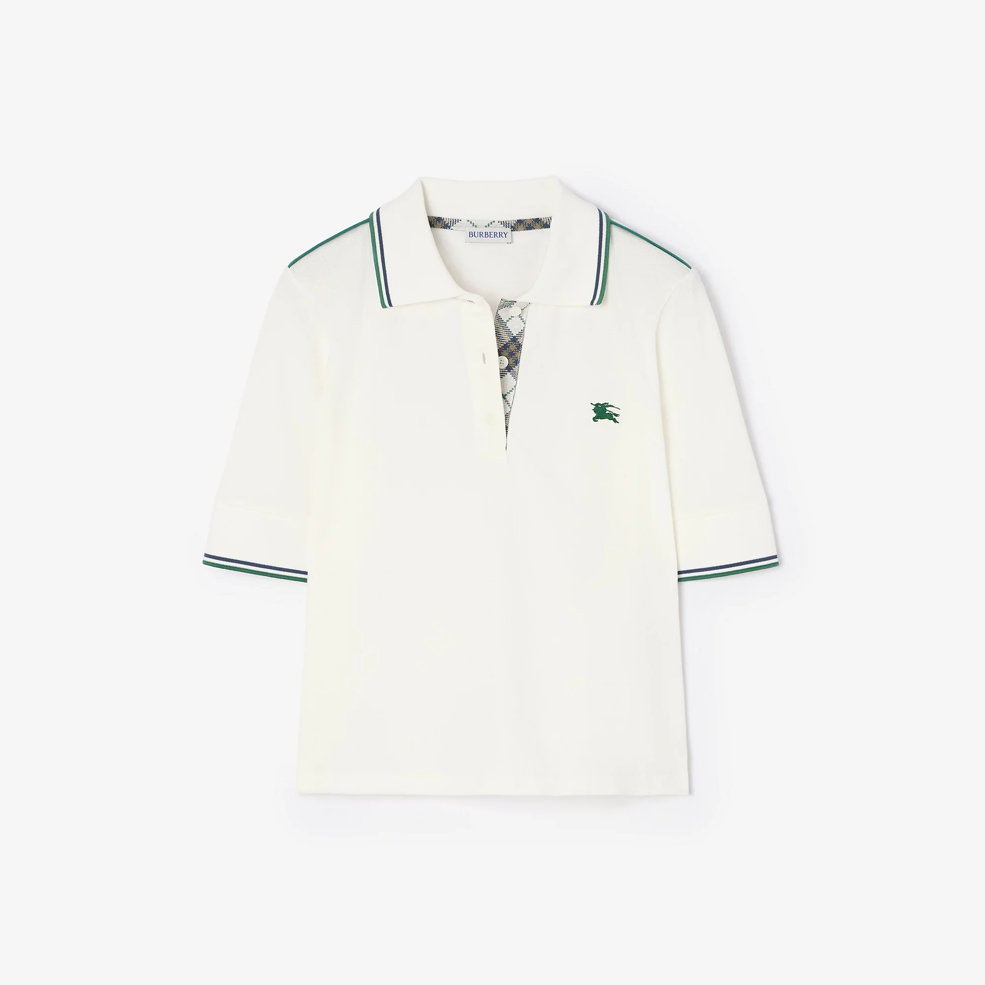 Cropped Check Cotton Pique Polo Shirt - 1