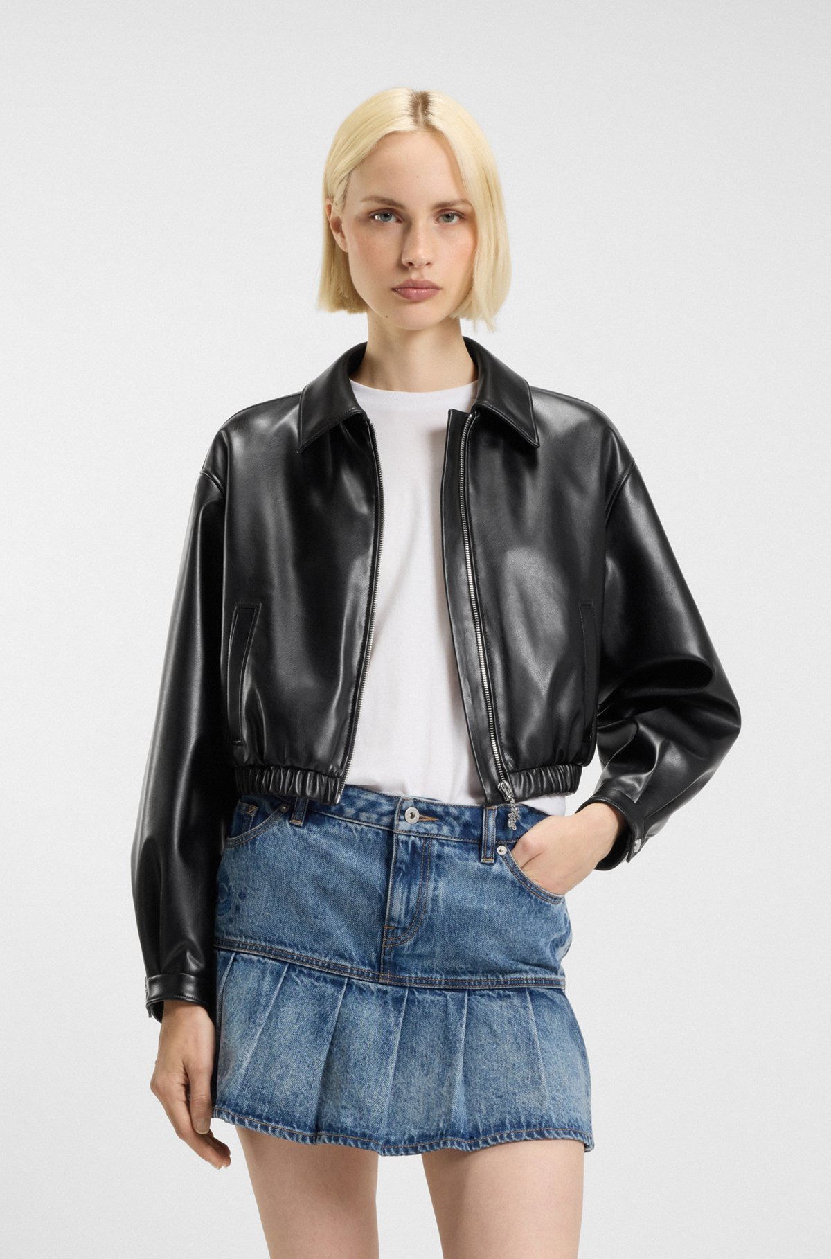 CROPPED JACKET IN FAUX LEATHER WITH EMBOSSED REAR LOGO - 2