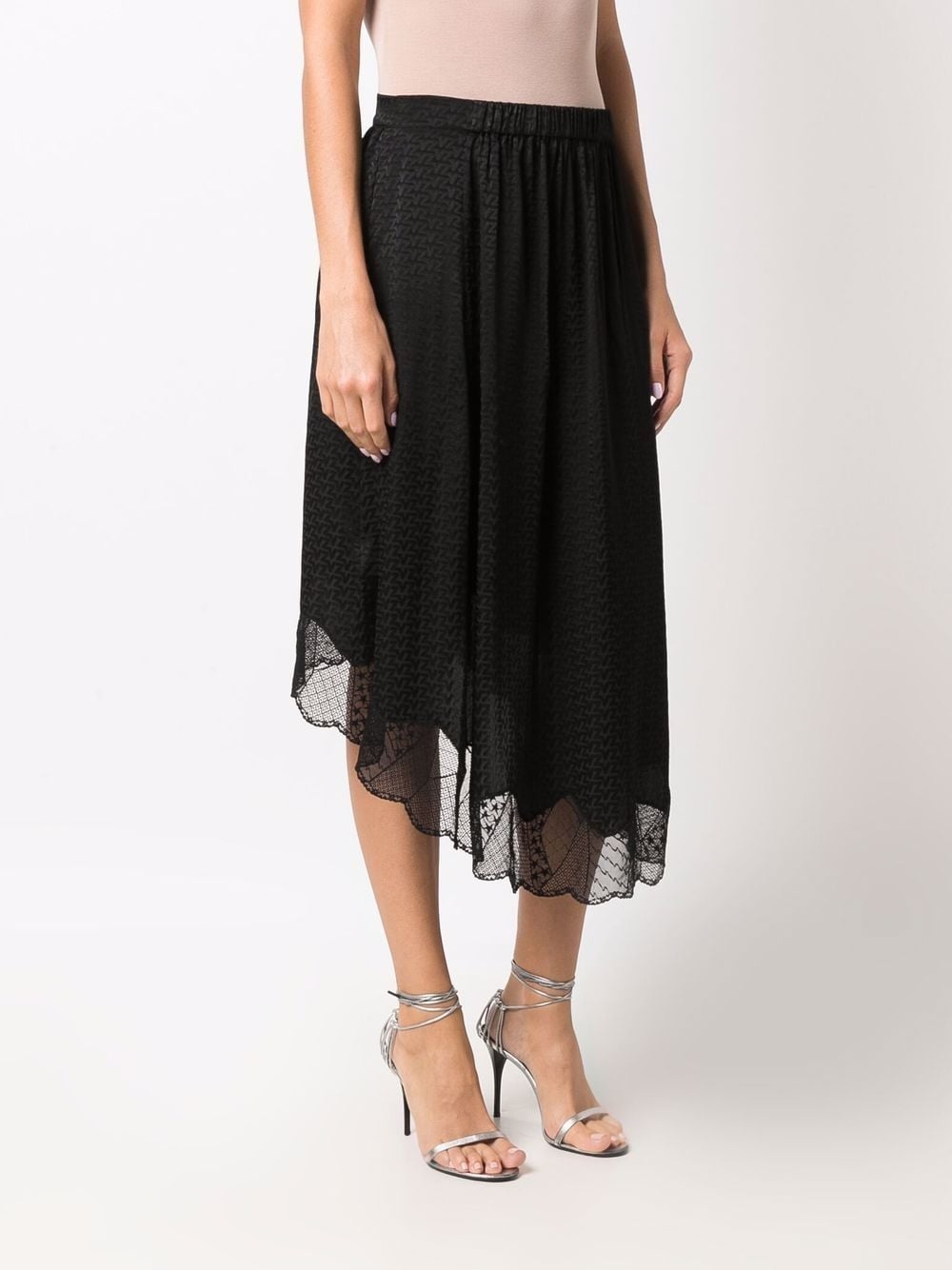 sheer-panelling slip-on asymmetric skirt - 4
