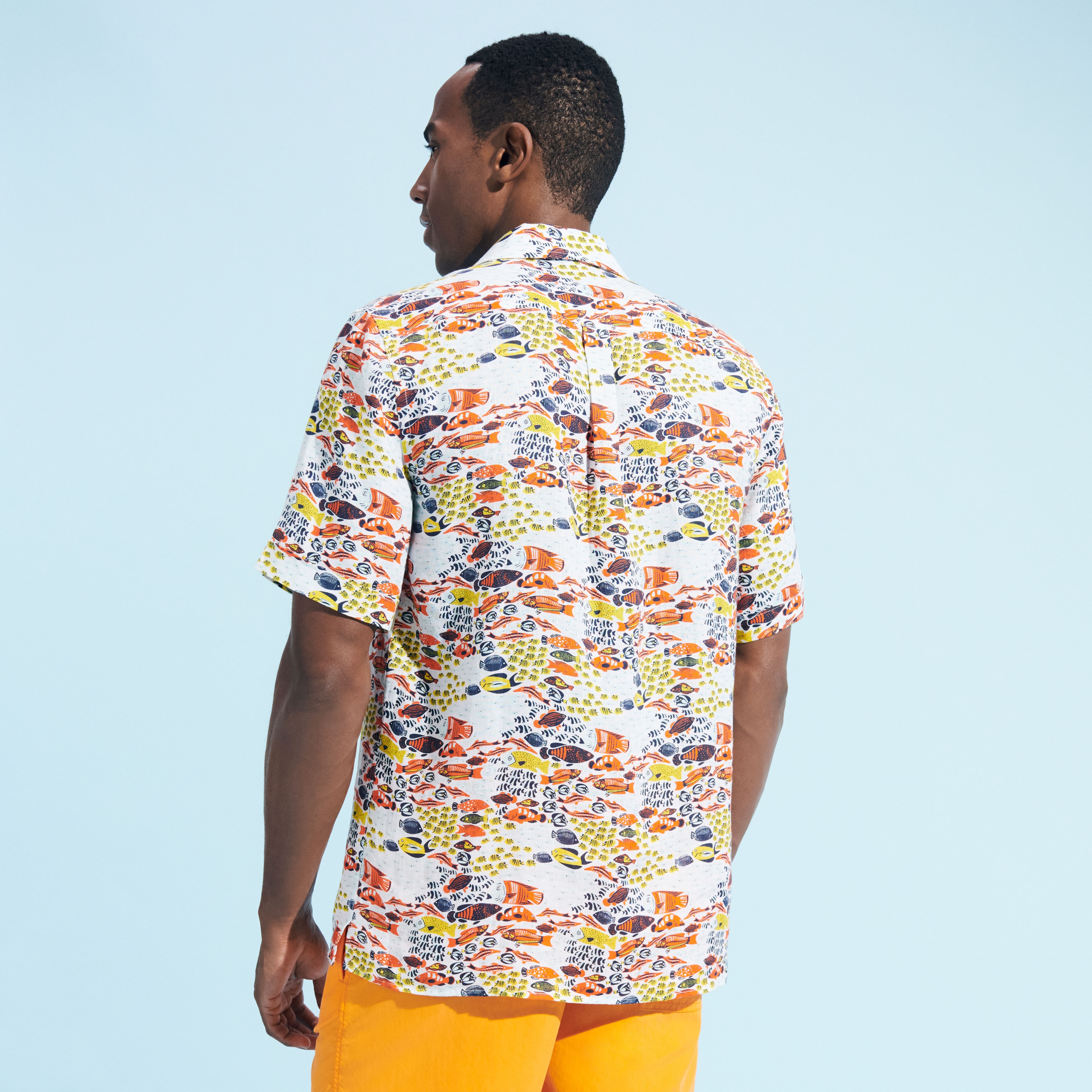 Men Linen Bowling Shirt Fish Family - 4