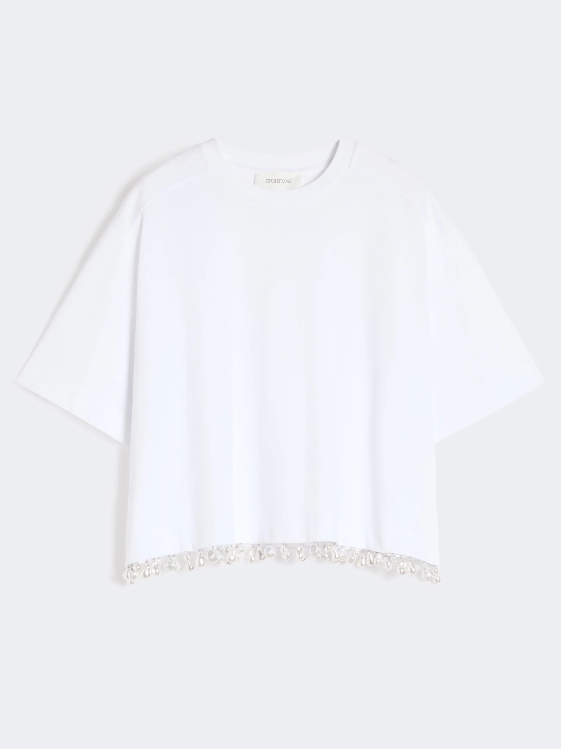 Pearl-embroidered cropped T-shirt - OPTICAL WHITE - 1