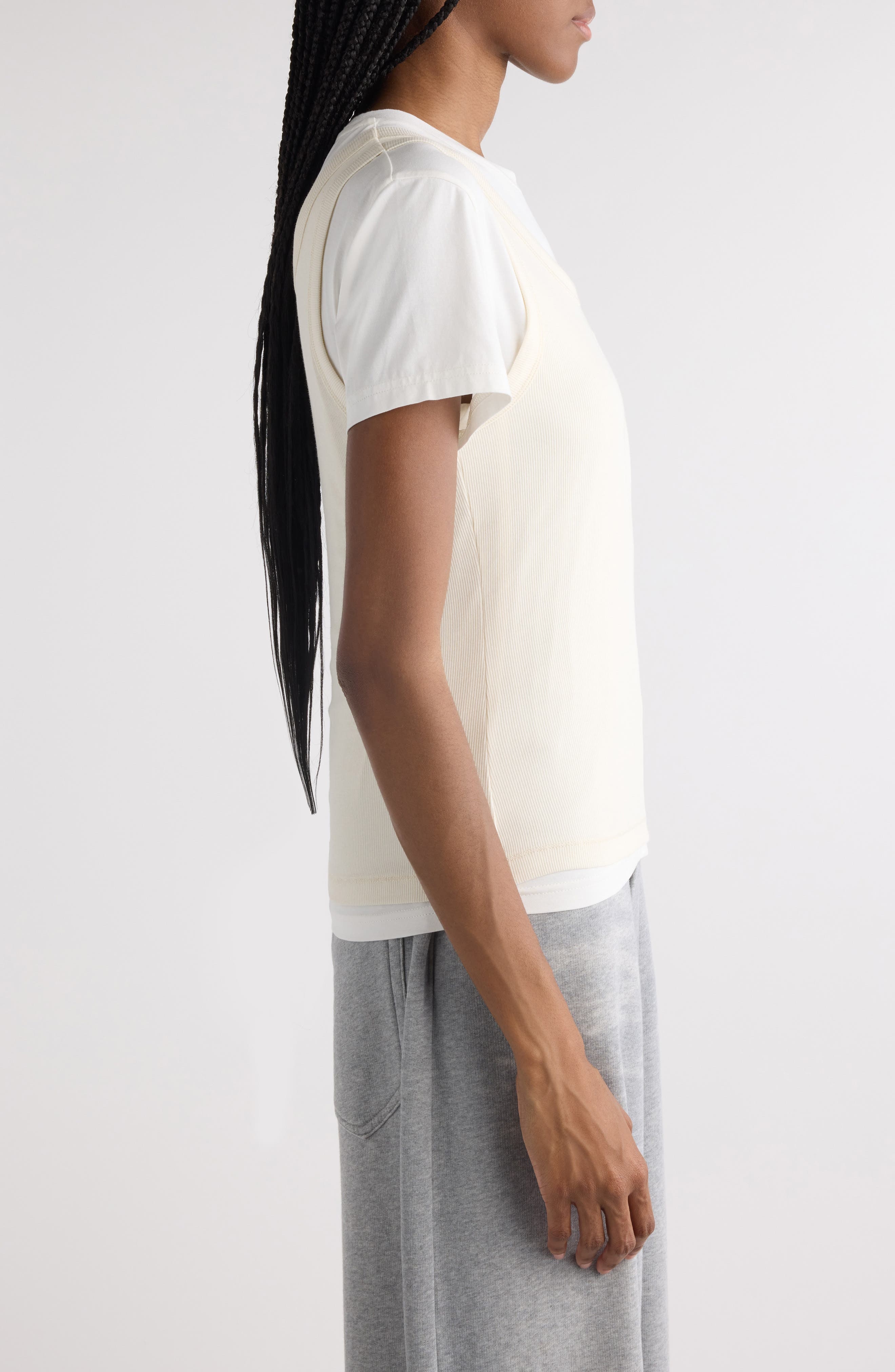 Acne Studios Ecleo Layered Stretch Cotton T-Shirt in Off White at Nordstrom - 4