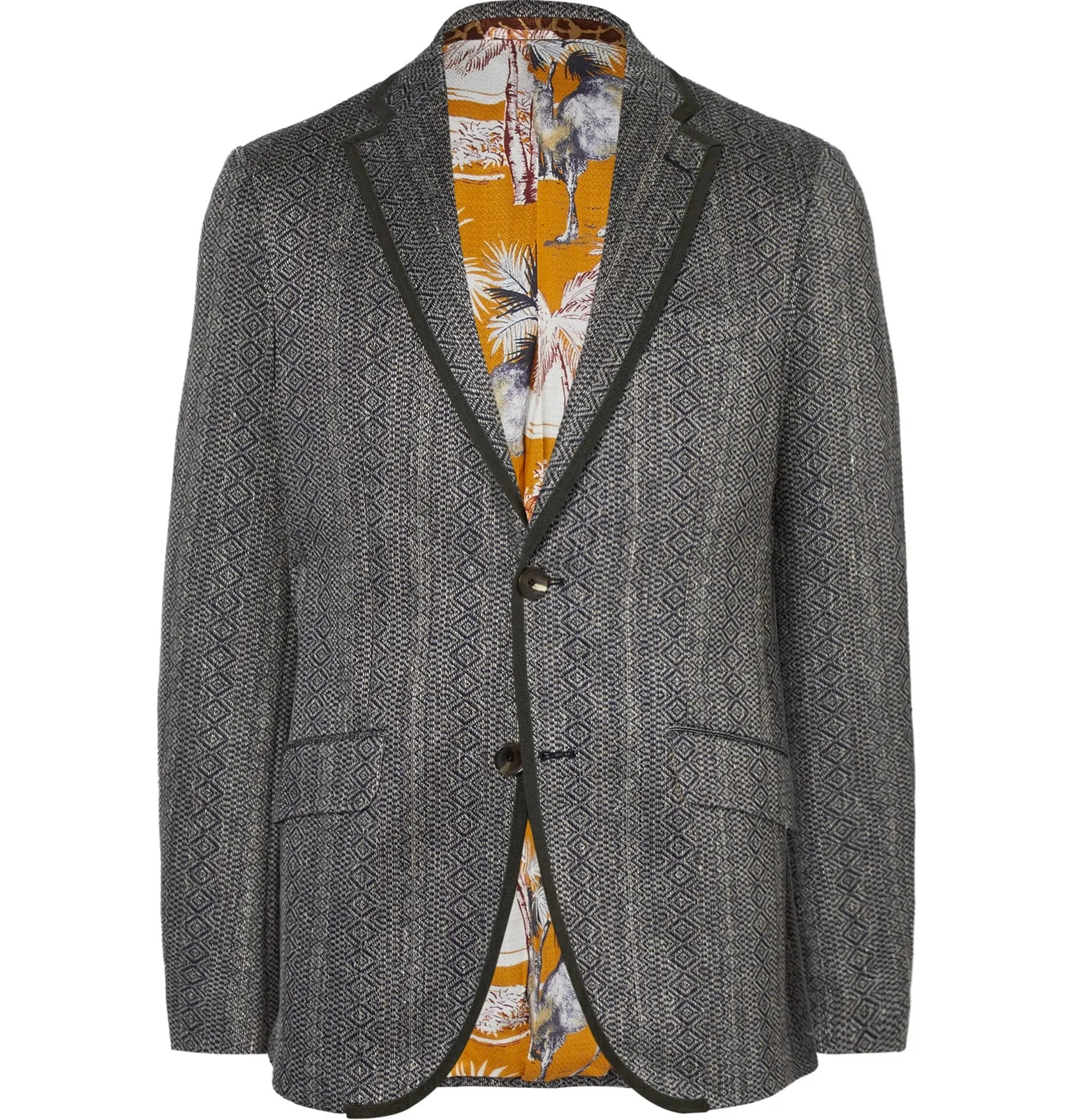 Slim-Fit Grosgrain-Trimmed Cotton and Linen-Blend Jacquard Blazer - 1