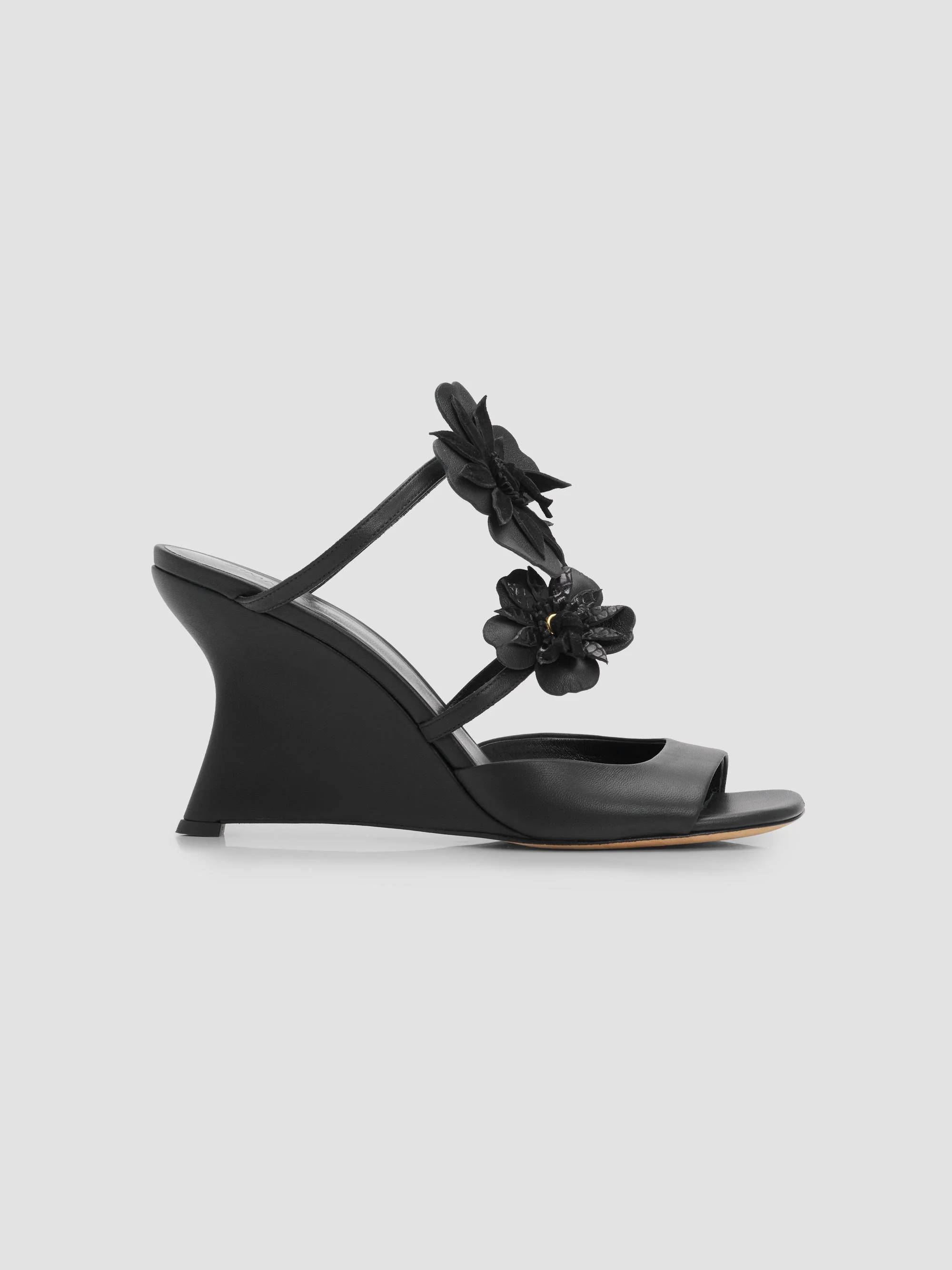 Women's Belara 85MM Floral Leather Wedge Sandals - Black - 1
