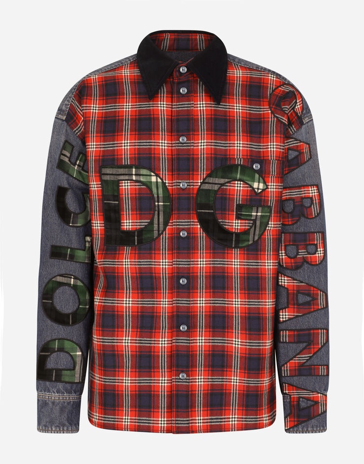 Tartan wool and denim shirt with DG patch - 3