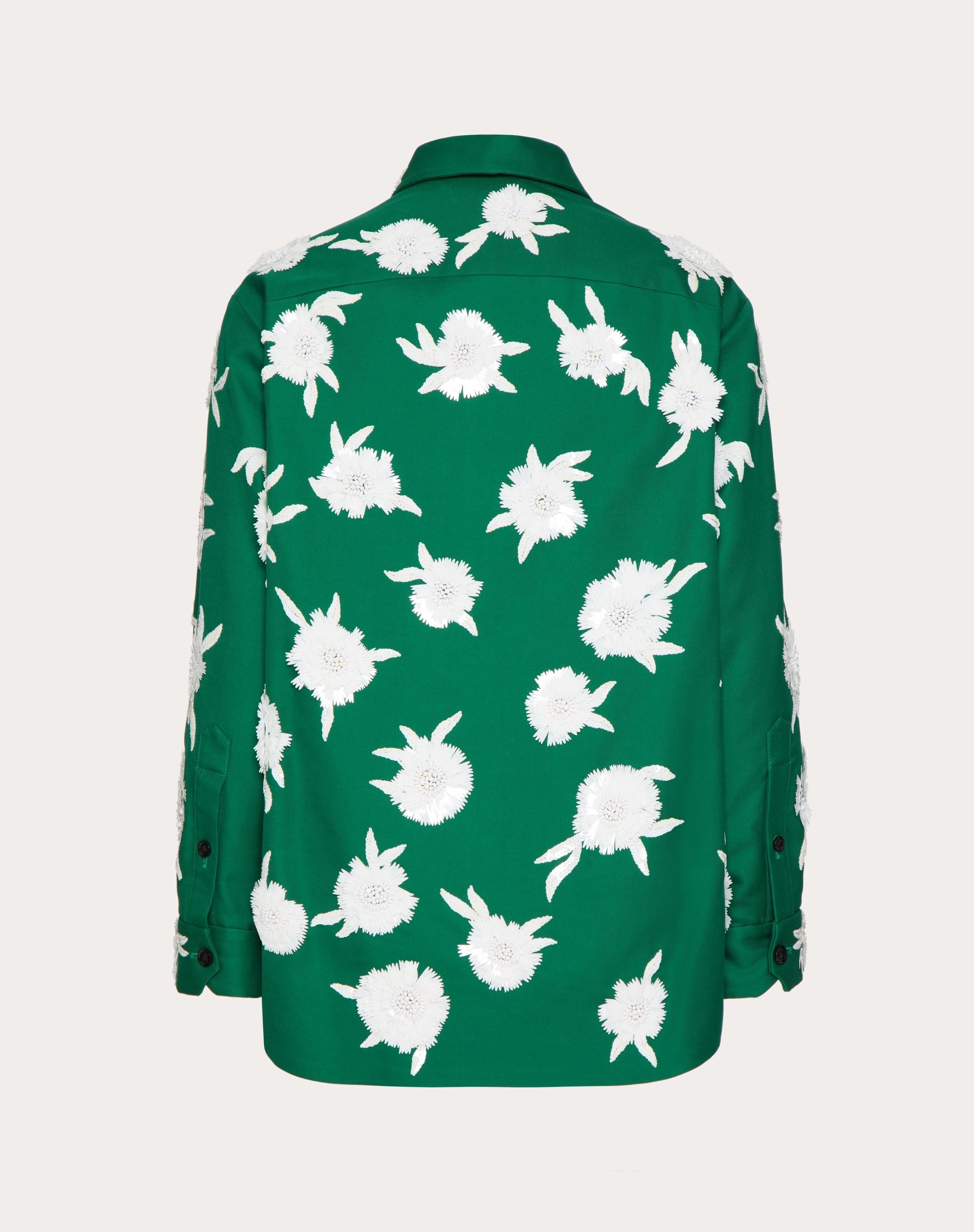 DOUBLE COTTON SHIRT JACKET WITH EMBROIDERED SEQUIN FLOWERS - 2