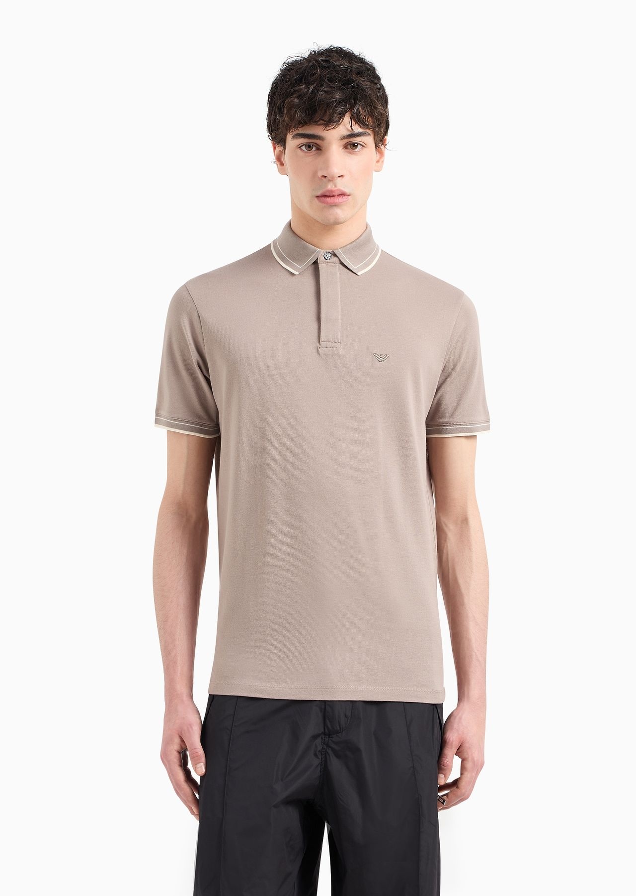 Mercerised piqué polo shirt with monochromatic micro-eagle embroidery - 2