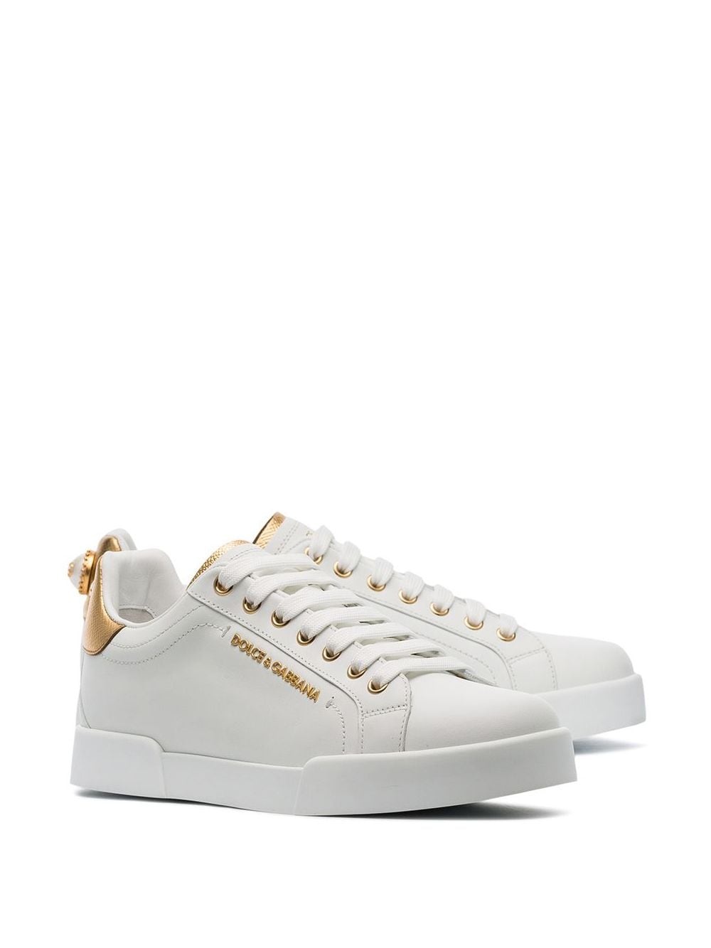white pearl embellished leather sneakers - 2