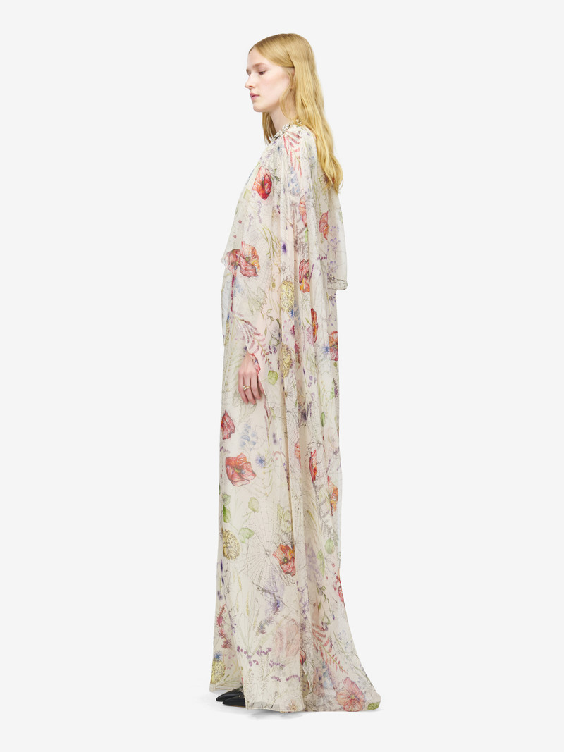 Alexander McQueen Meadow Floral Print Asymmetric Cape Dress outlook