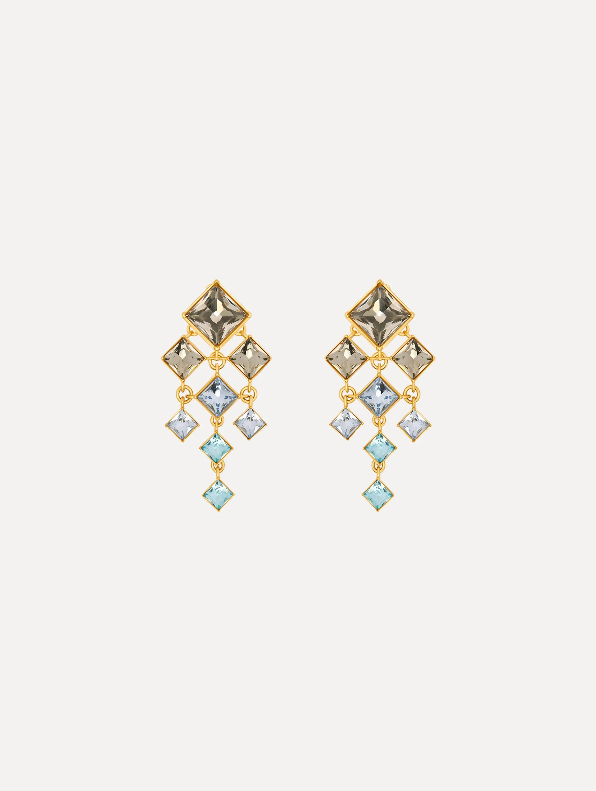 SQUARE-CUT RHINESTONE CHANDELIER CLIP-ON EARRINGS - 1