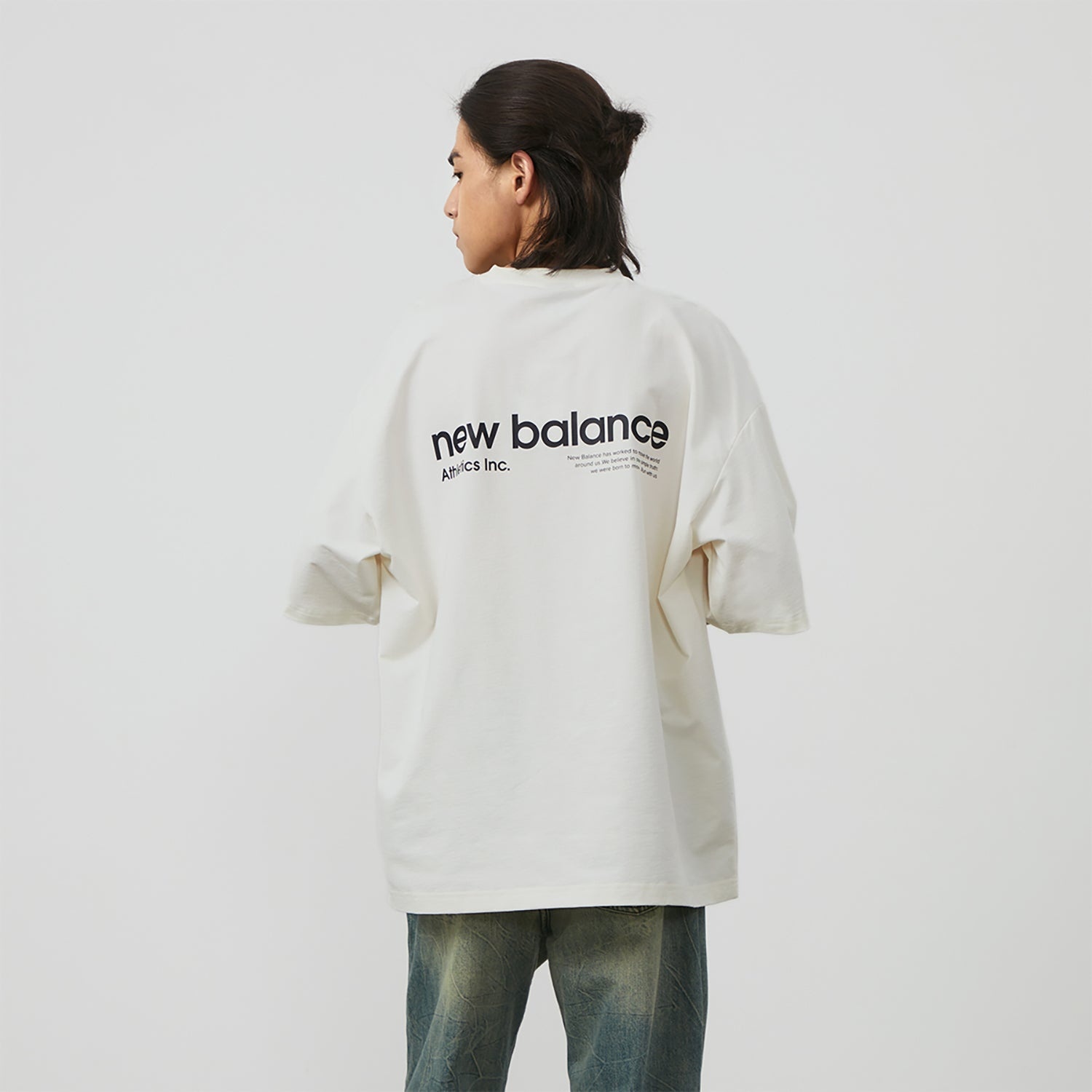 New Balance Linear Heritage Brushed Back Jersey Oversized T-Shirt 'White' AMT42335-CIC - 3