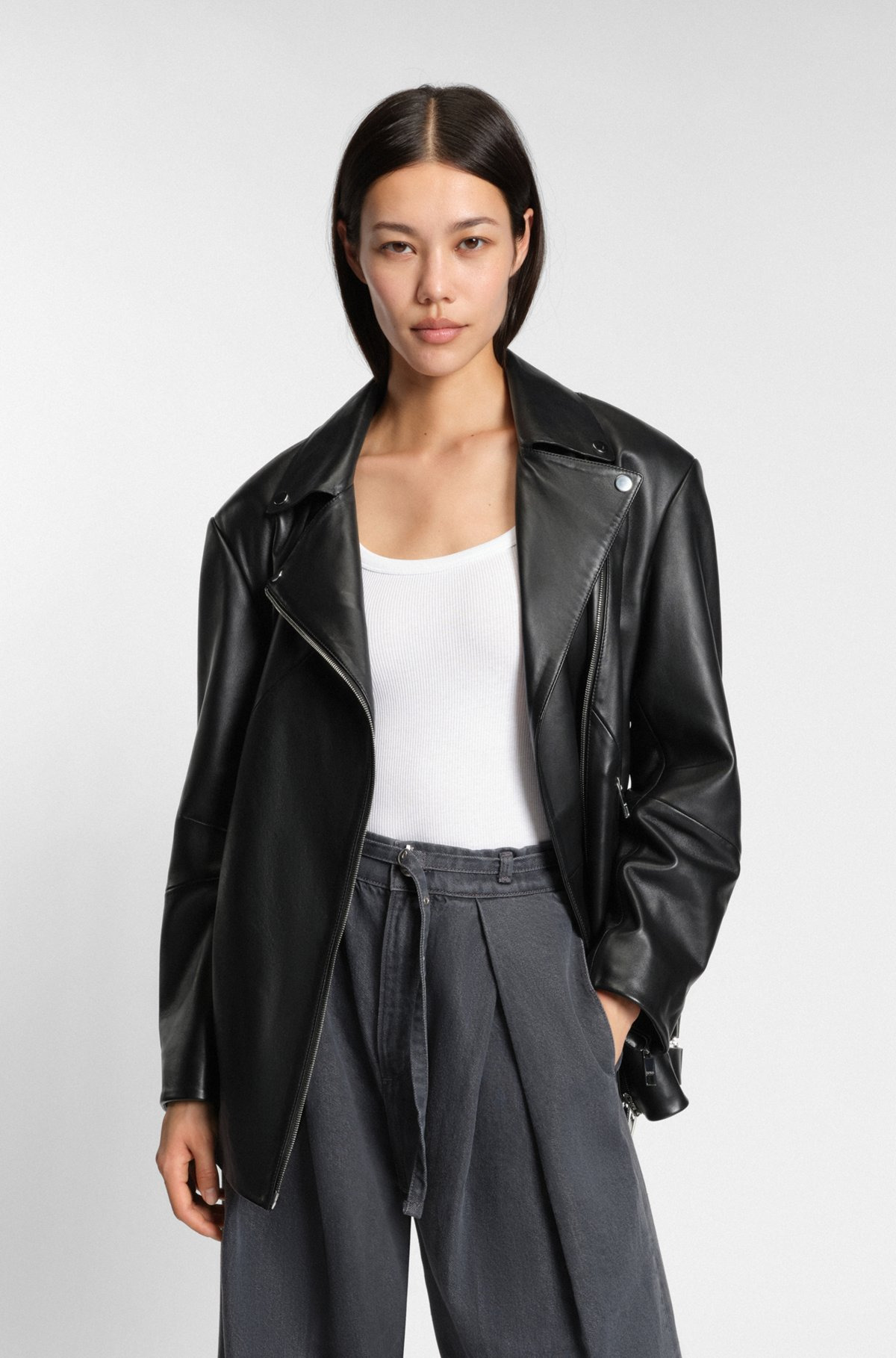 LONG BIKER JACKET IN NAPPA LEATHER - 2