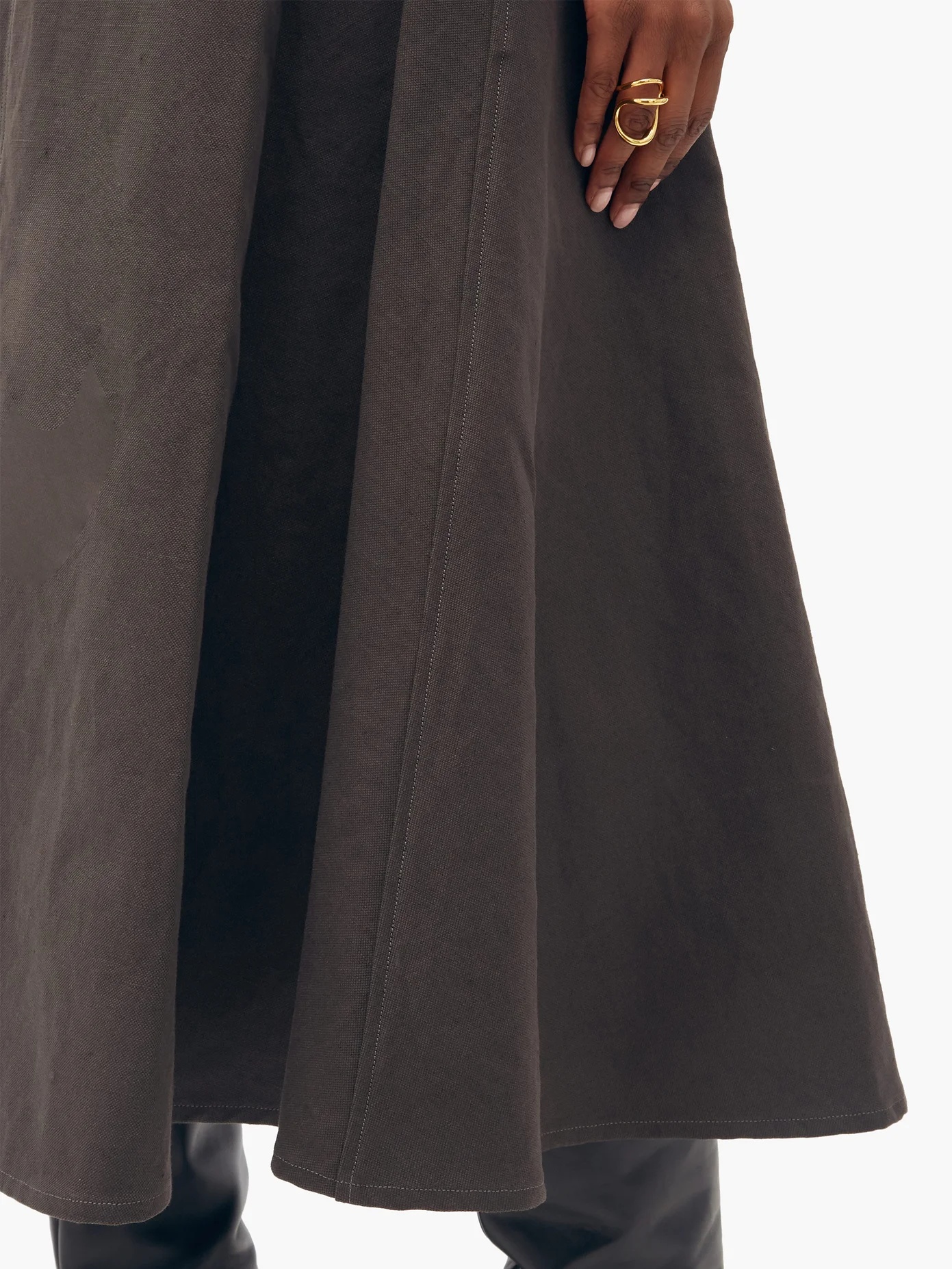 High-rise linen-blend canvas midi skirt - 3