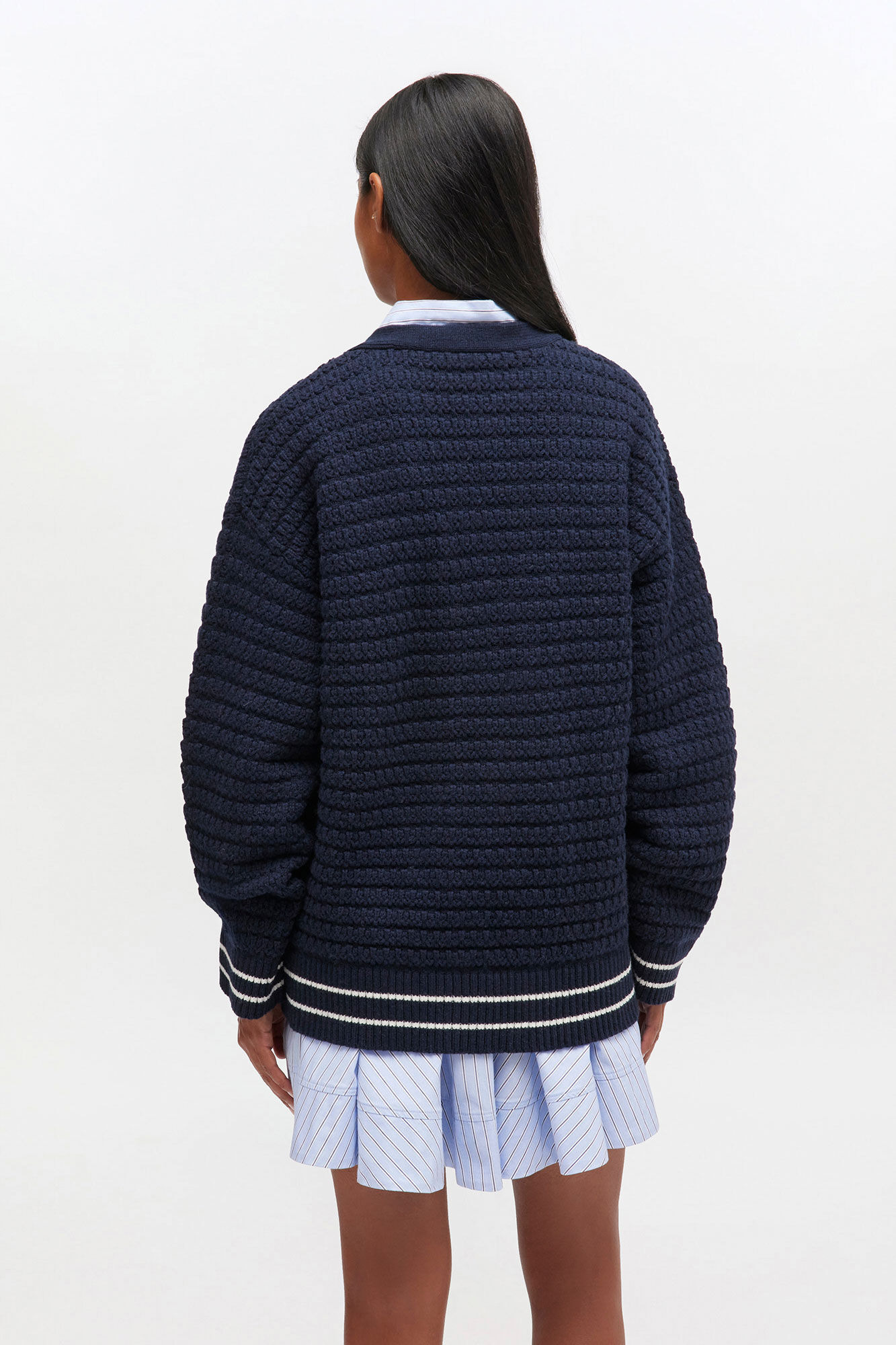 DARK BLUE WOOL CARDIGAN - 4